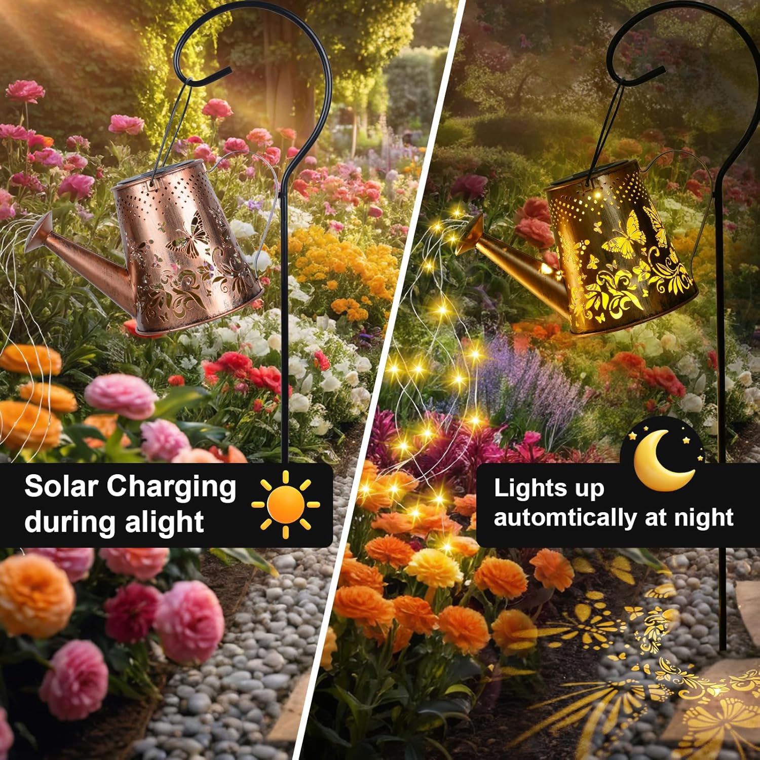 Solar Watering Can with LED Lights, Retro Metal Hanging Solar Lantern, Waterproof Garden Outdoor Decor 5341S - Image 3