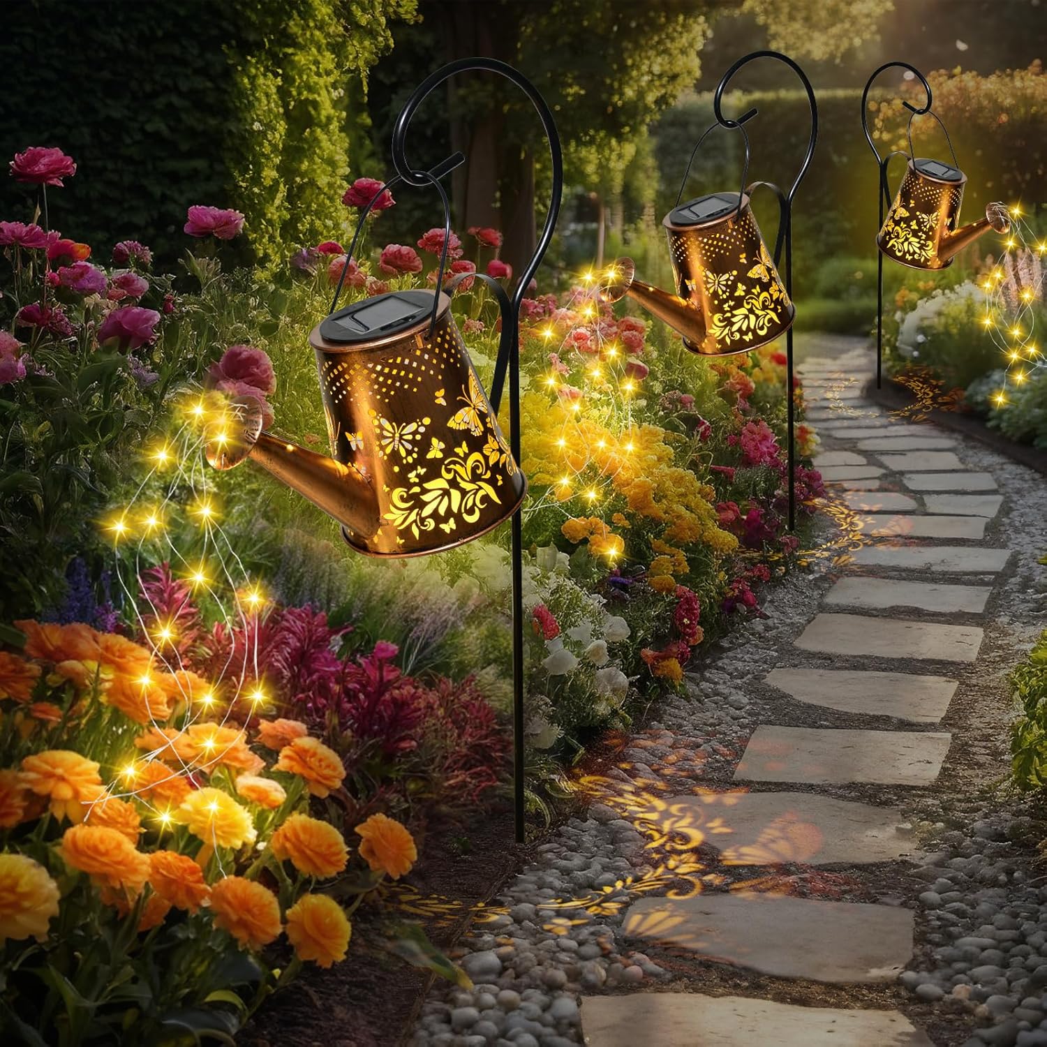 Solar Watering Can with LED Lights, Retro Metal Hanging Solar Lantern, Waterproof Garden Outdoor Decor 5341S - Image 5