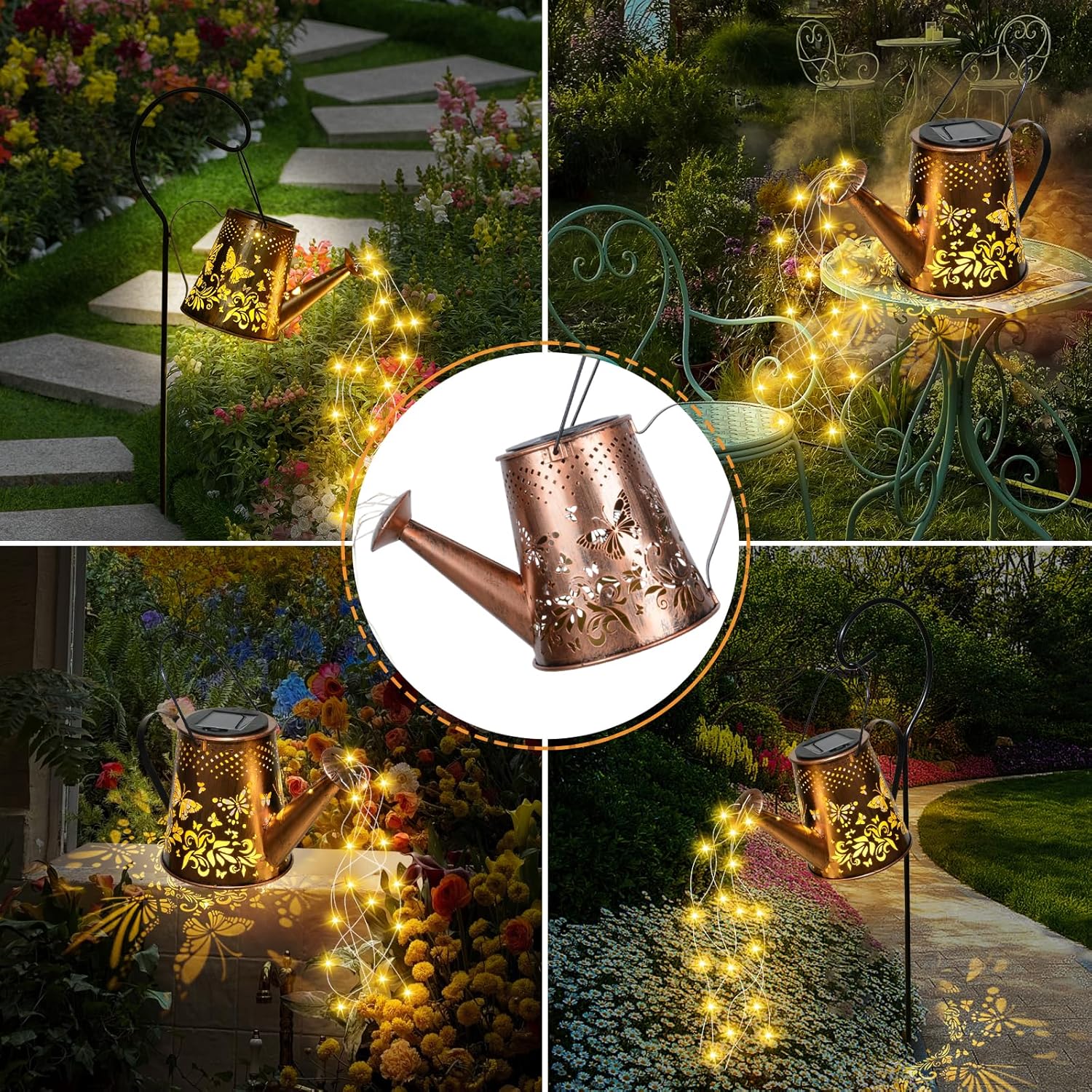 Solar Watering Can with LED Lights, Retro Metal Hanging Solar Lantern, Waterproof Garden Outdoor Decor 5341S - Image 6