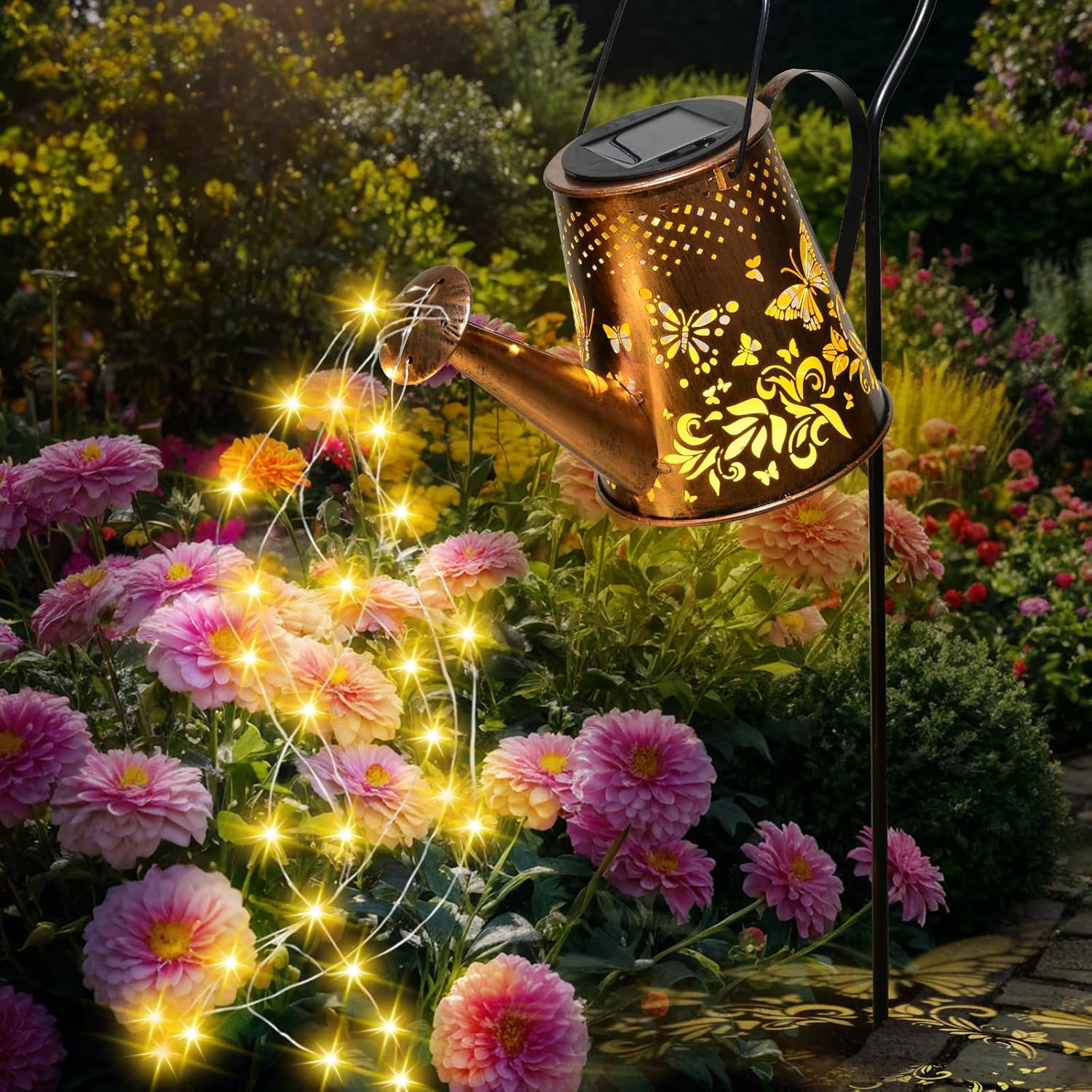 Solar Watering Can with LED Lights, Retro Metal Hanging Solar Lantern, Waterproof Garden Outdoor Decor 5341S - Image 7