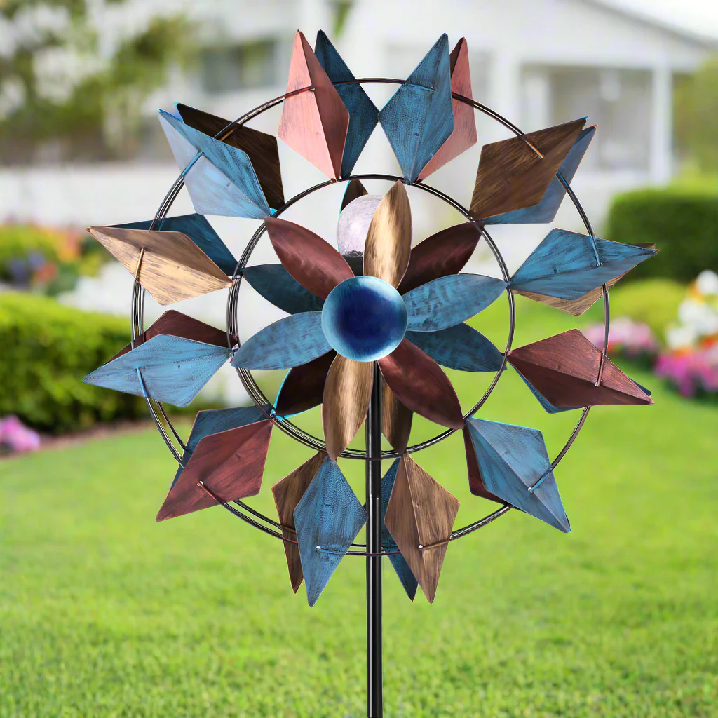 New Solar Garden Metal LED Wind Spinner – Decorative Outdoor Kinetic Stake Light ON23WV03 - Image 3