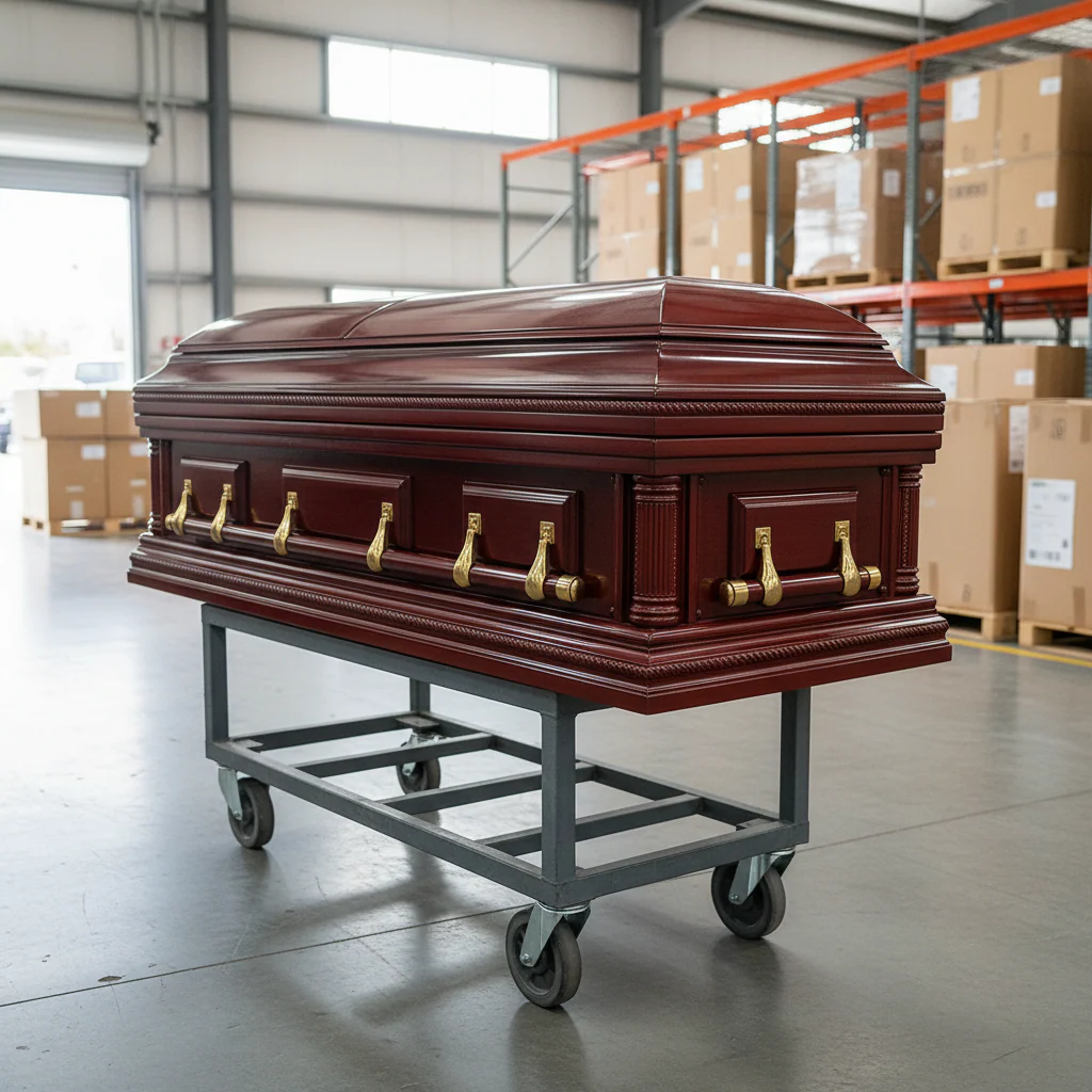 Premium Solid Wood Casket Coffin – High Gloss Finish with Velvet Interior