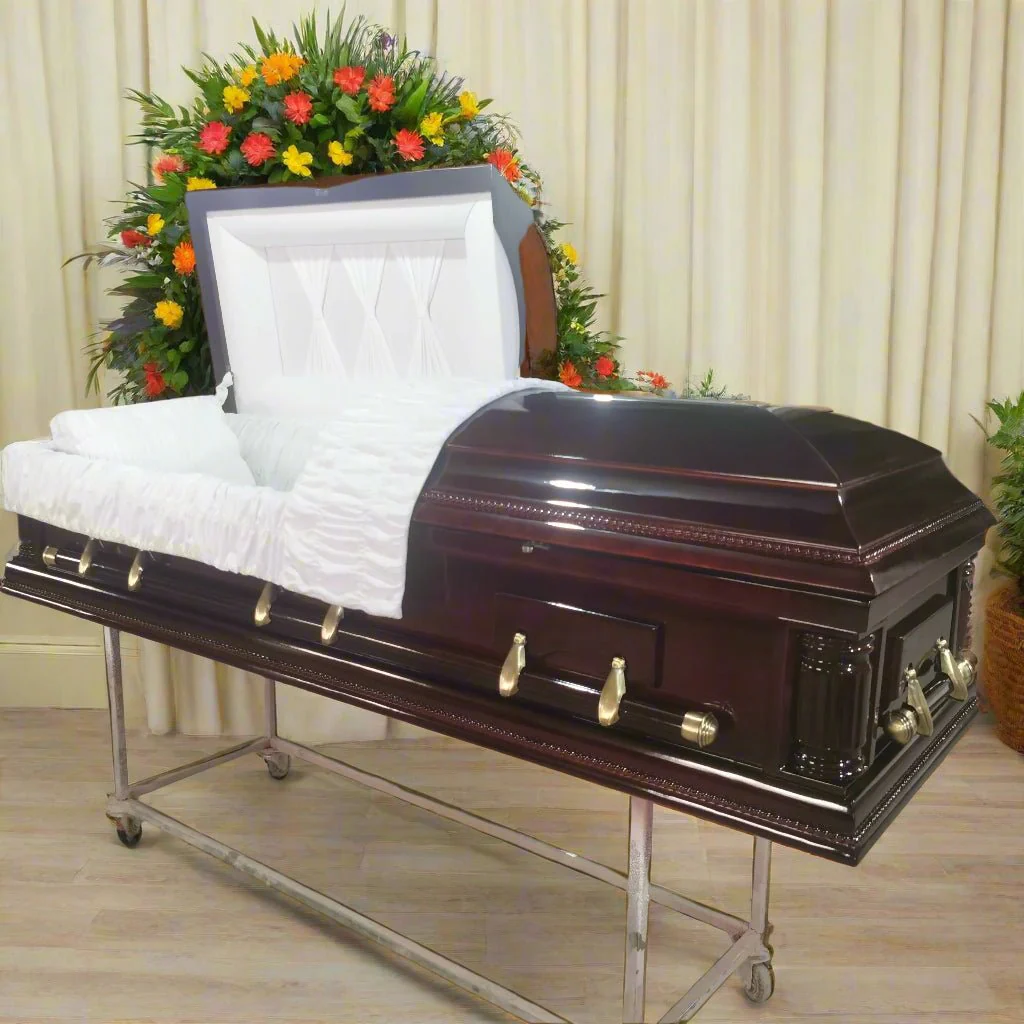 Premium Solid Wood Casket Coffin – High Gloss Finish with Velvet Interior - Image 2