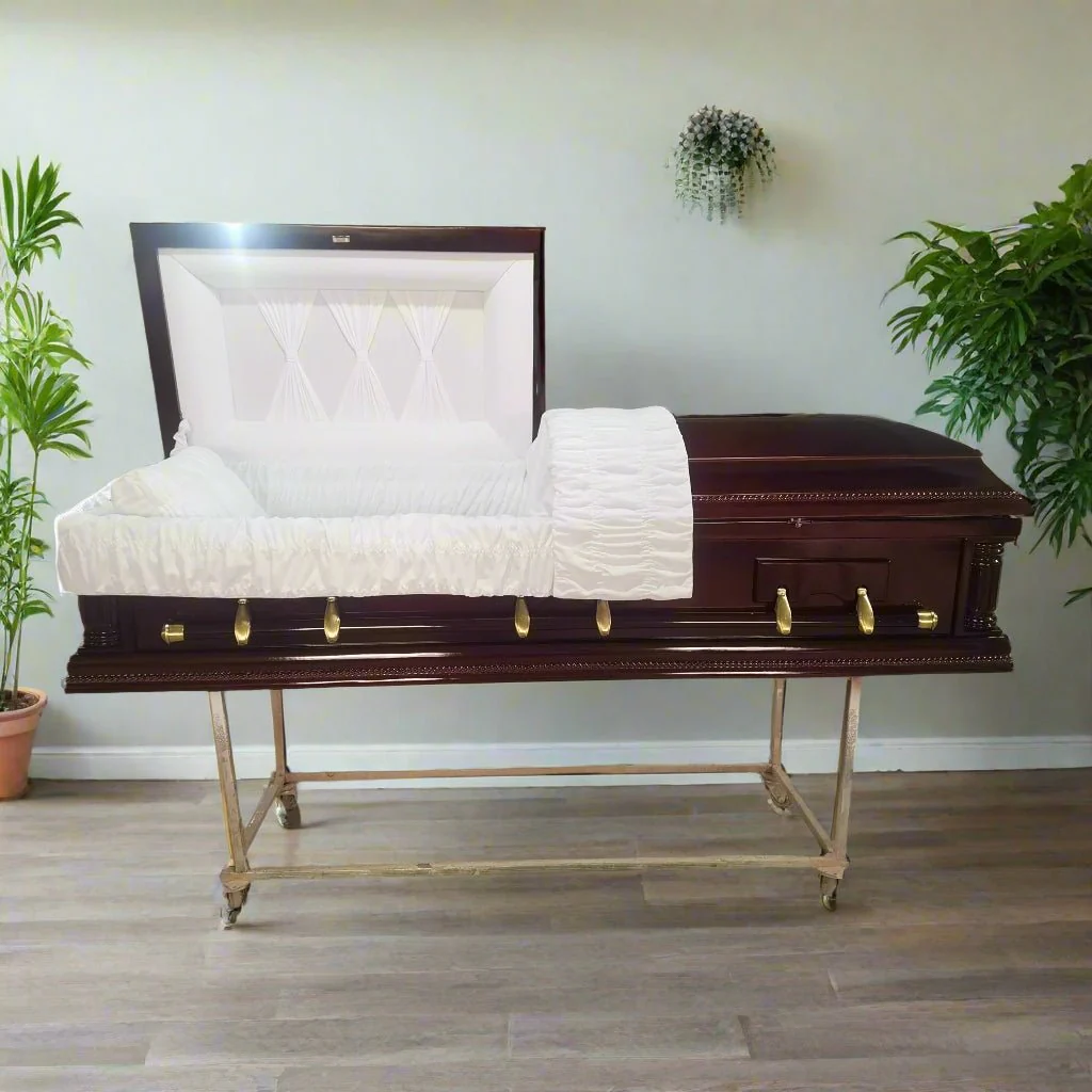 Premium Solid Wood Casket Coffin – High Gloss Finish with Velvet Interior - Image 3