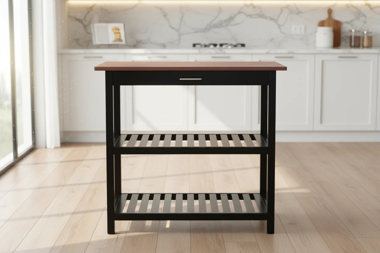 Solid Wood Home Kitchen Island with Drawer, Shelves & Towel Rack – TLFR2506