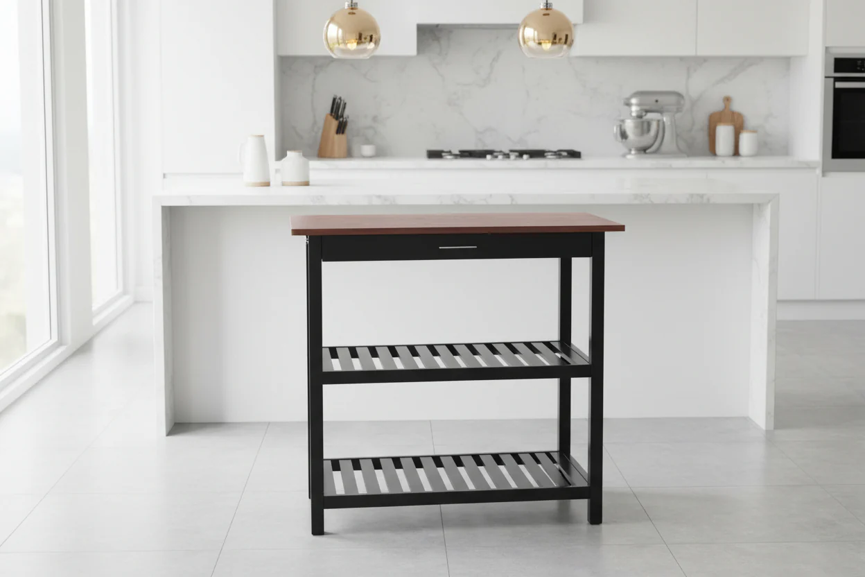 Solid Wood Home Kitchen Island with Drawer, Shelves & Towel Rack – TLFR2506 - Image 3