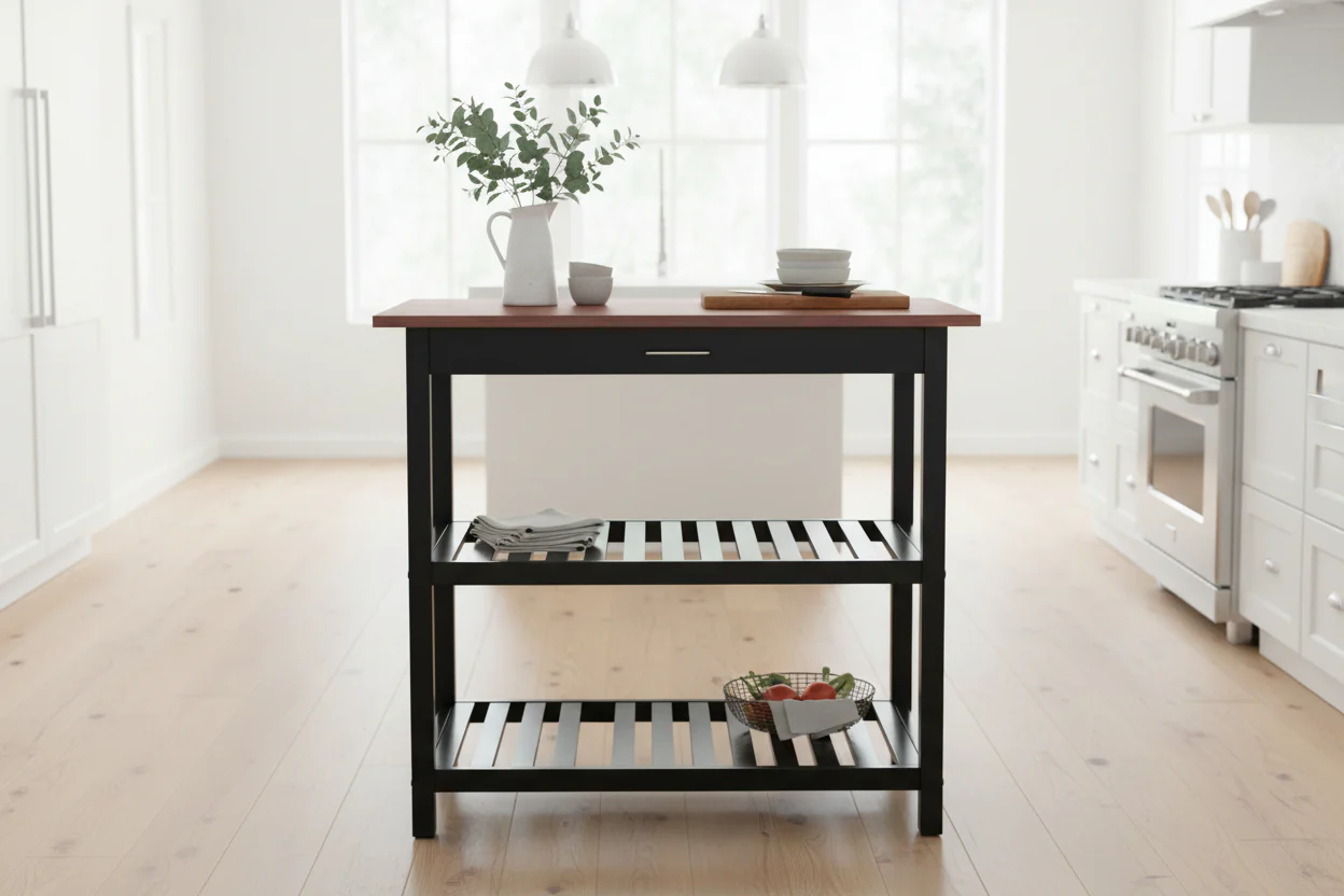 Solid Wood Home Kitchen Island with Drawer, Shelves & Towel Rack – TLFR2506 - Image 4