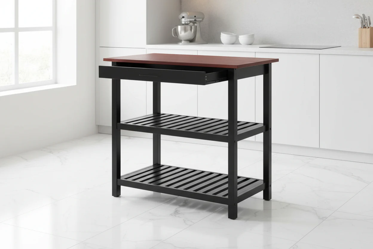 Solid Wood Home Kitchen Island with Drawer, Shelves & Towel Rack – TLFR2506 - Image 5