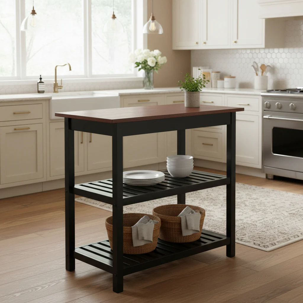 Solid Wood Home Kitchen Island with Drawer, Shelves & Towel Rack – TLFR2506 - Image 7