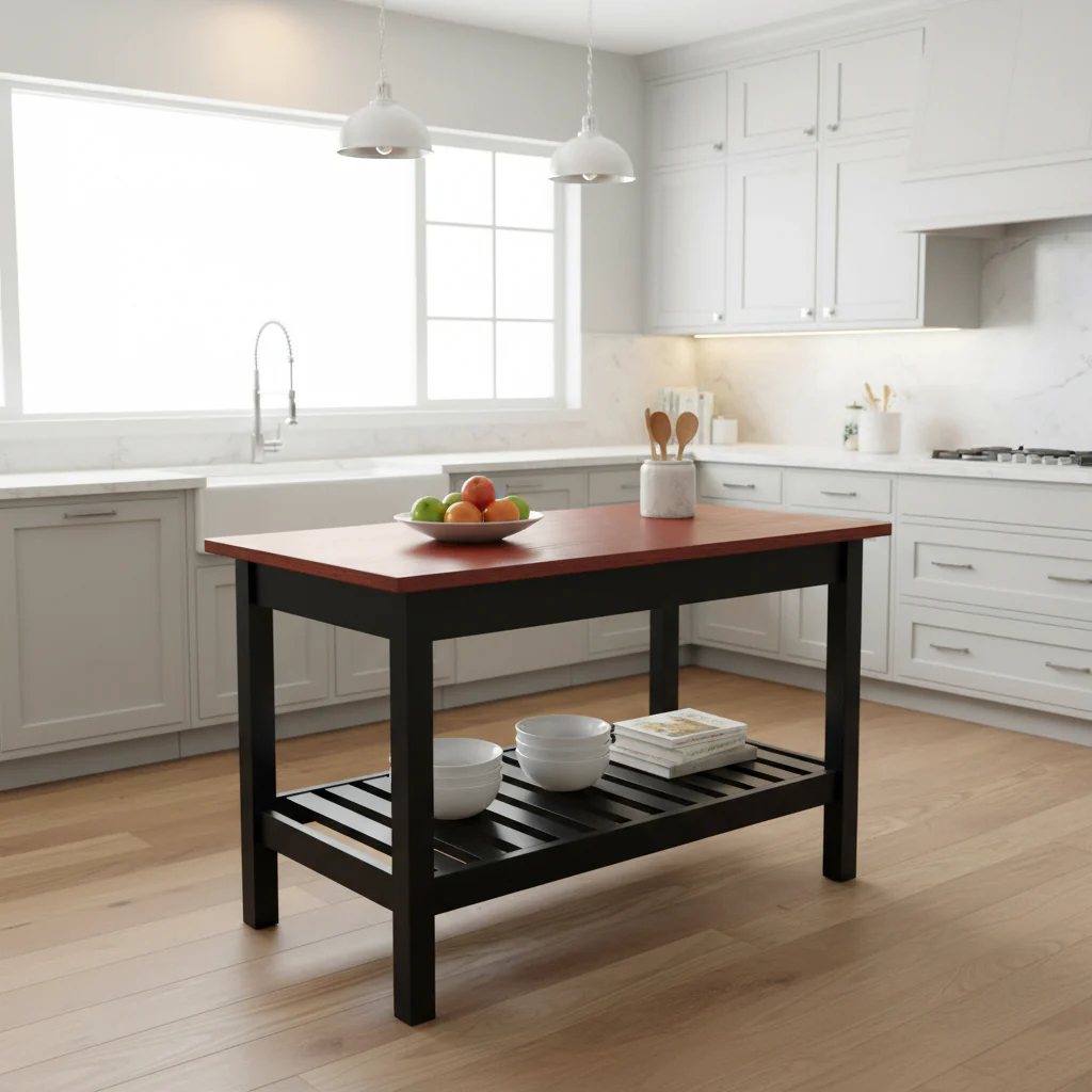 Solid Wood Home Kitchen Island with Drawer, Shelves & Towel Rack – TLFR2506 - Image 8