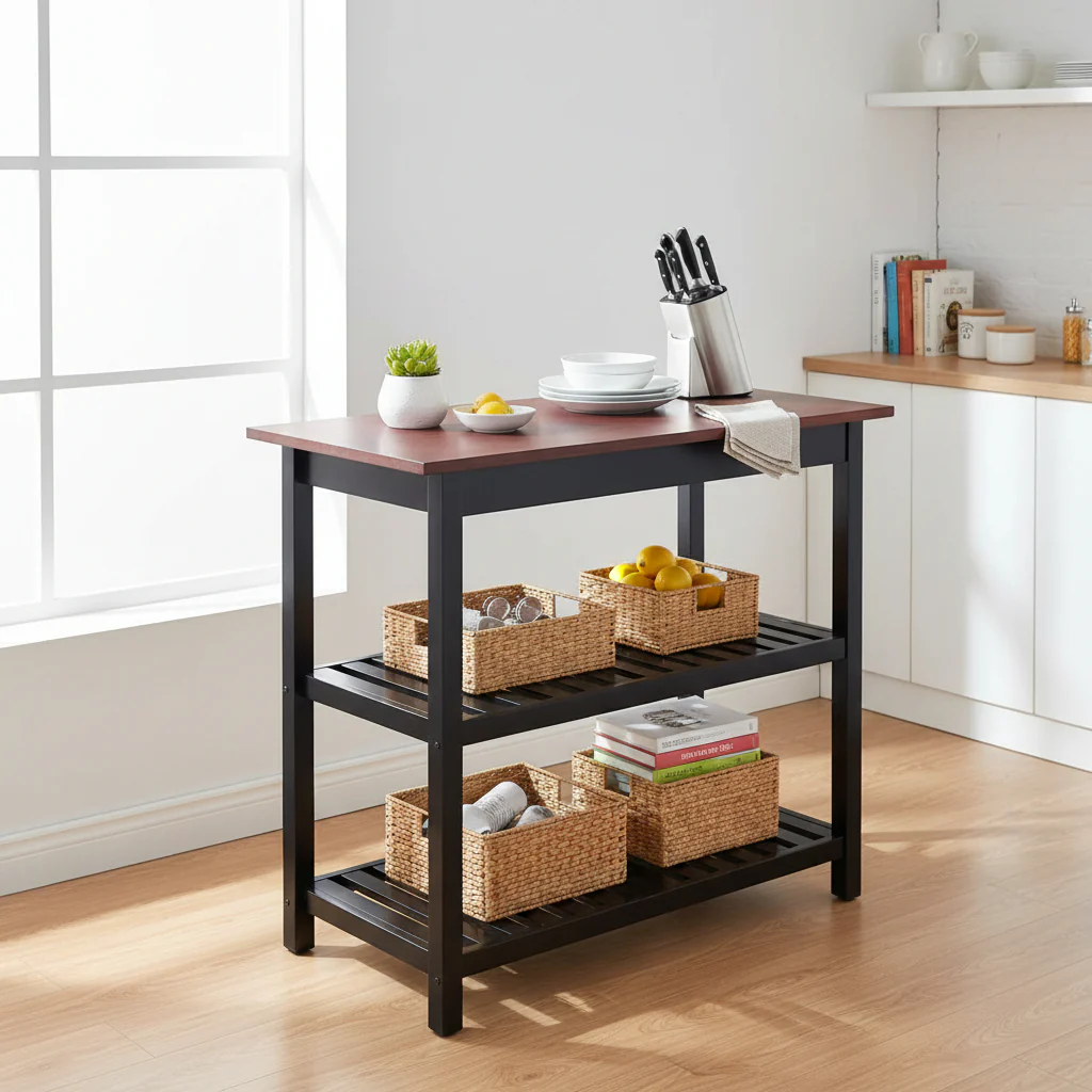 Solid Wood Home Kitchen Island with Drawer, Shelves & Towel Rack – TLFR2506 - Image 9
