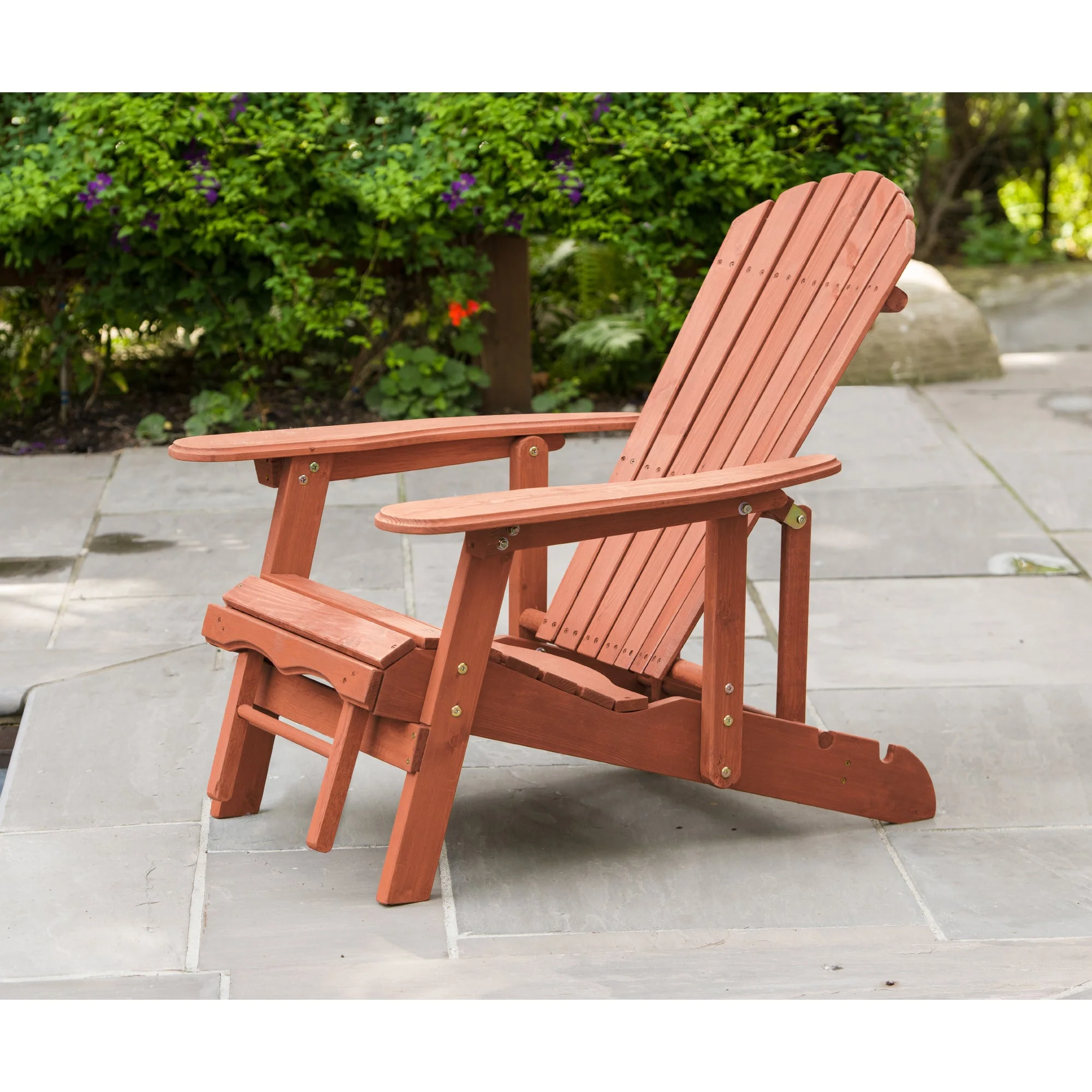 Solid Wood Reclining Adirondack Chair with Pull-Out Ottoman – Medium Brown – AC7105