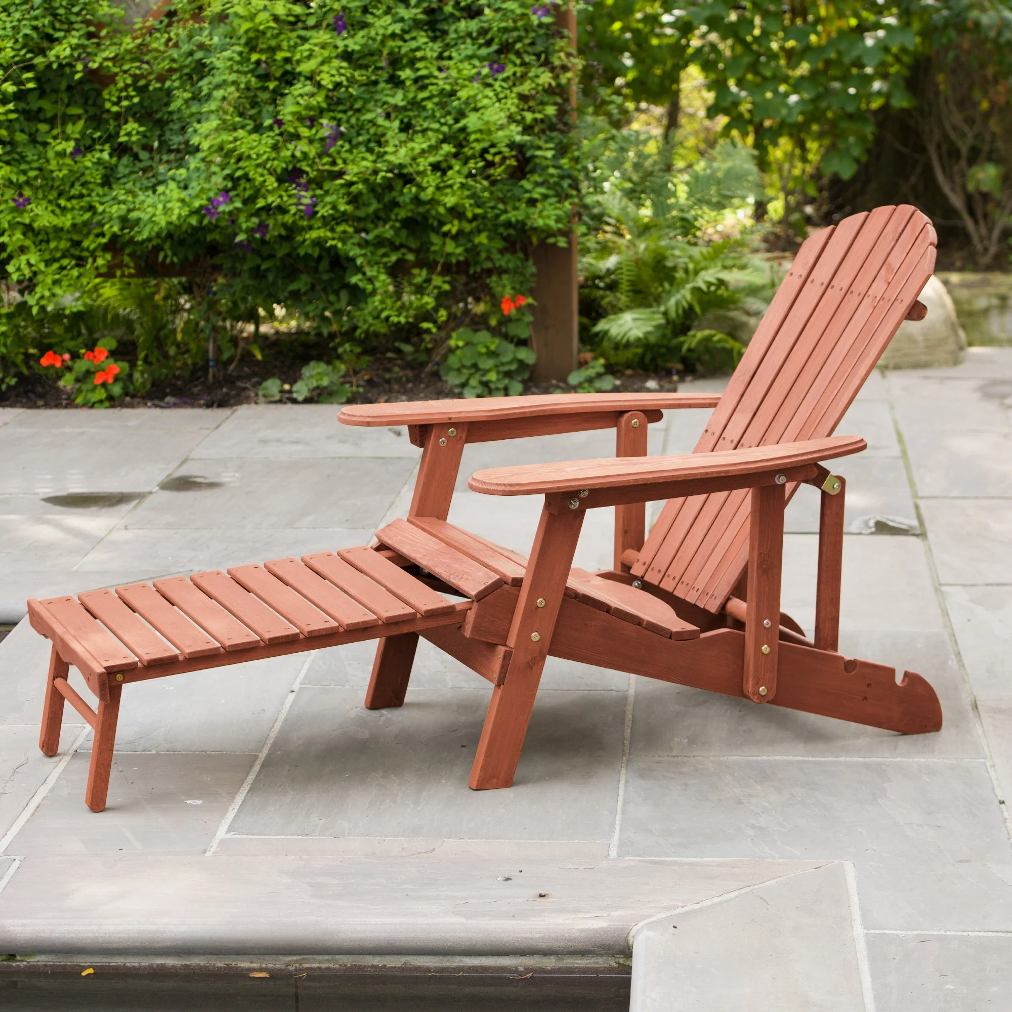 Solid Wood Reclining Adirondack Chair with Pull-Out Ottoman – Medium Brown – AC7105 - Image 2