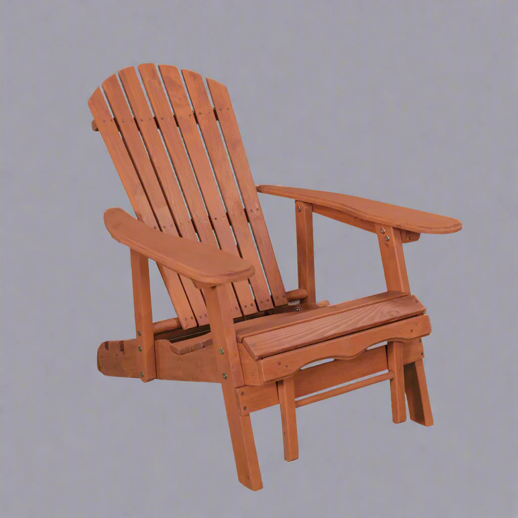 Solid Wood Reclining Adirondack Chair with Pull-Out Ottoman – Medium Brown – AC7105 - Image 6