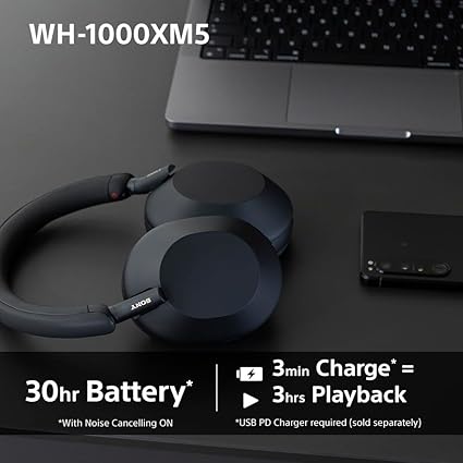 Sony WH-1000XM5 Wireless Noise Cancelling Headphones – Hi-Res Audio, 30Hr Battery, Hard Case SONWH1000XM5BLK - Image 4