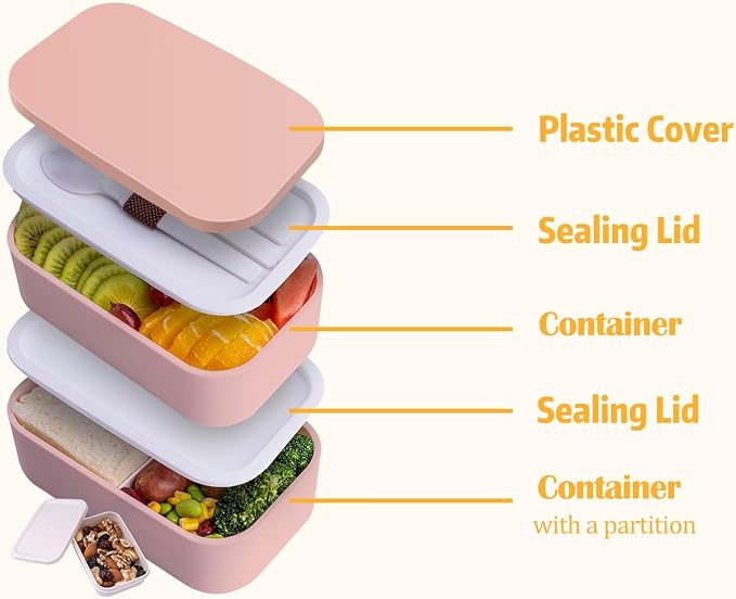 Stackable Bento Lunch Box – 60 oz Microwave-Safe Leak-Resistant Meal Prep Container with Utensils - Image 2