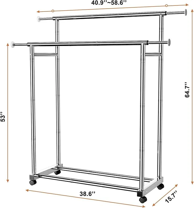 Stainless Steel Clothes Rack Portable Wardrobe Closet with Wheels Anti Rust Metal Frame