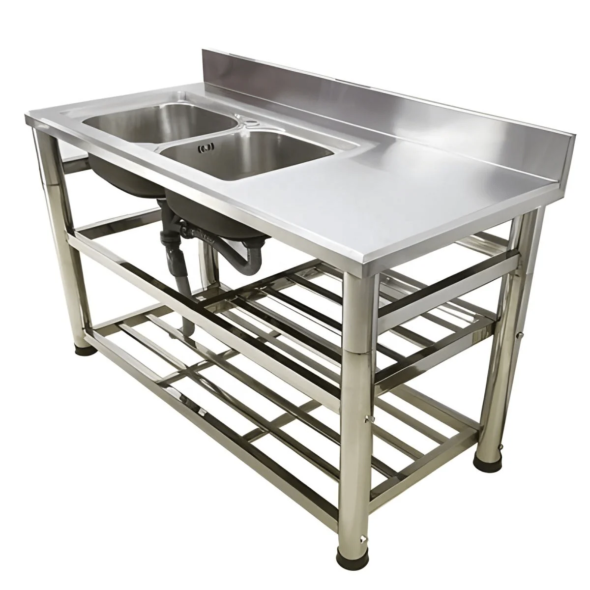 Stainless Steel Double Sink with Faucet & Drain – Commercial Utility Prep Table 9938841