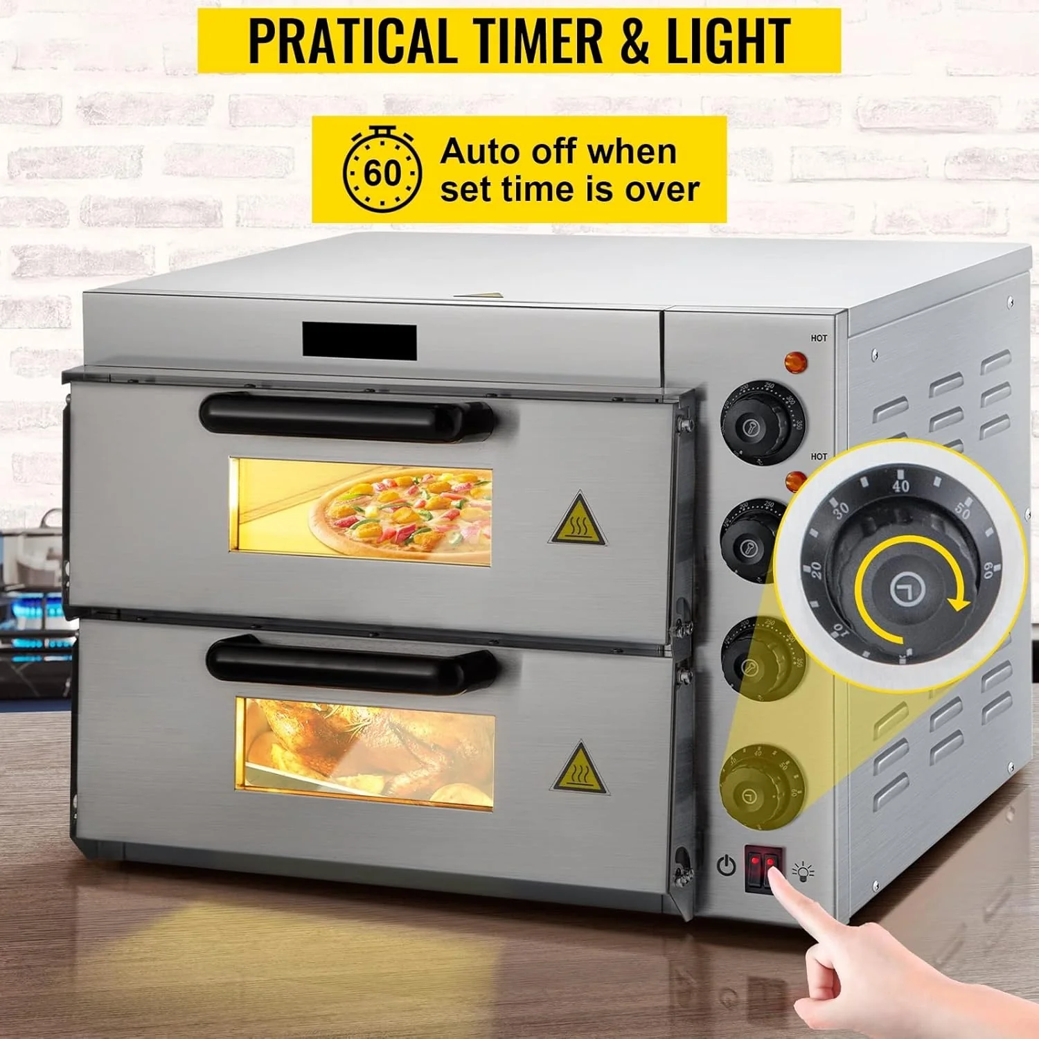 Stainless Steel Pizza Ovens – 14" Electric Countertop Models, Single & Double Layer for Home & Commercial Use - Image 3