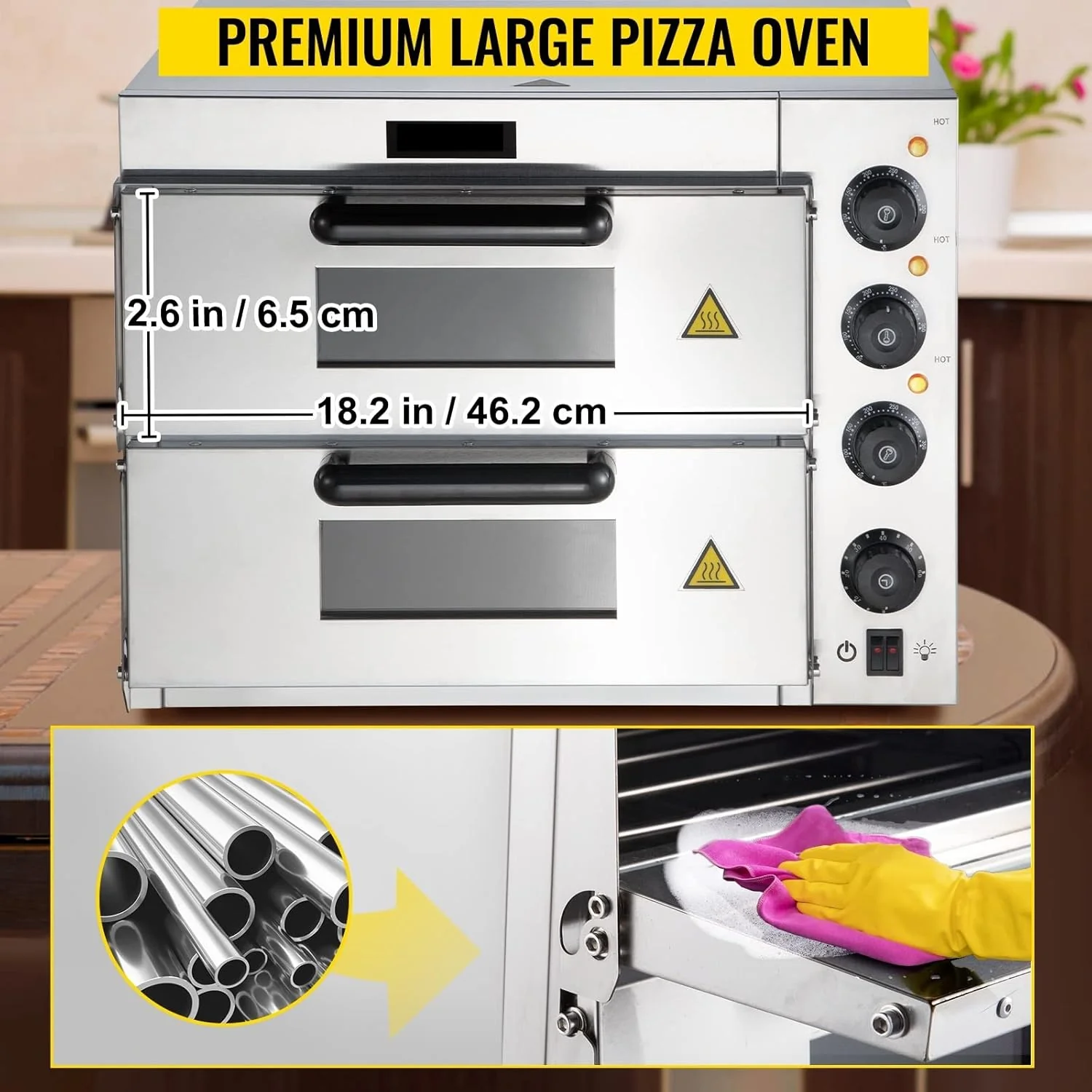 Stainless Steel Pizza Ovens – 14" Electric Countertop Models, Single & Double Layer for Home & Commercial Use - Image 4
