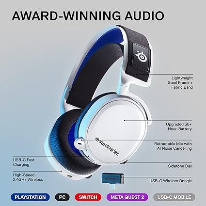 SteelSeries Arctis 7P+ Wireless Gaming Headset for PS5 PS4 PC Mac Android and Switch White - Image 2