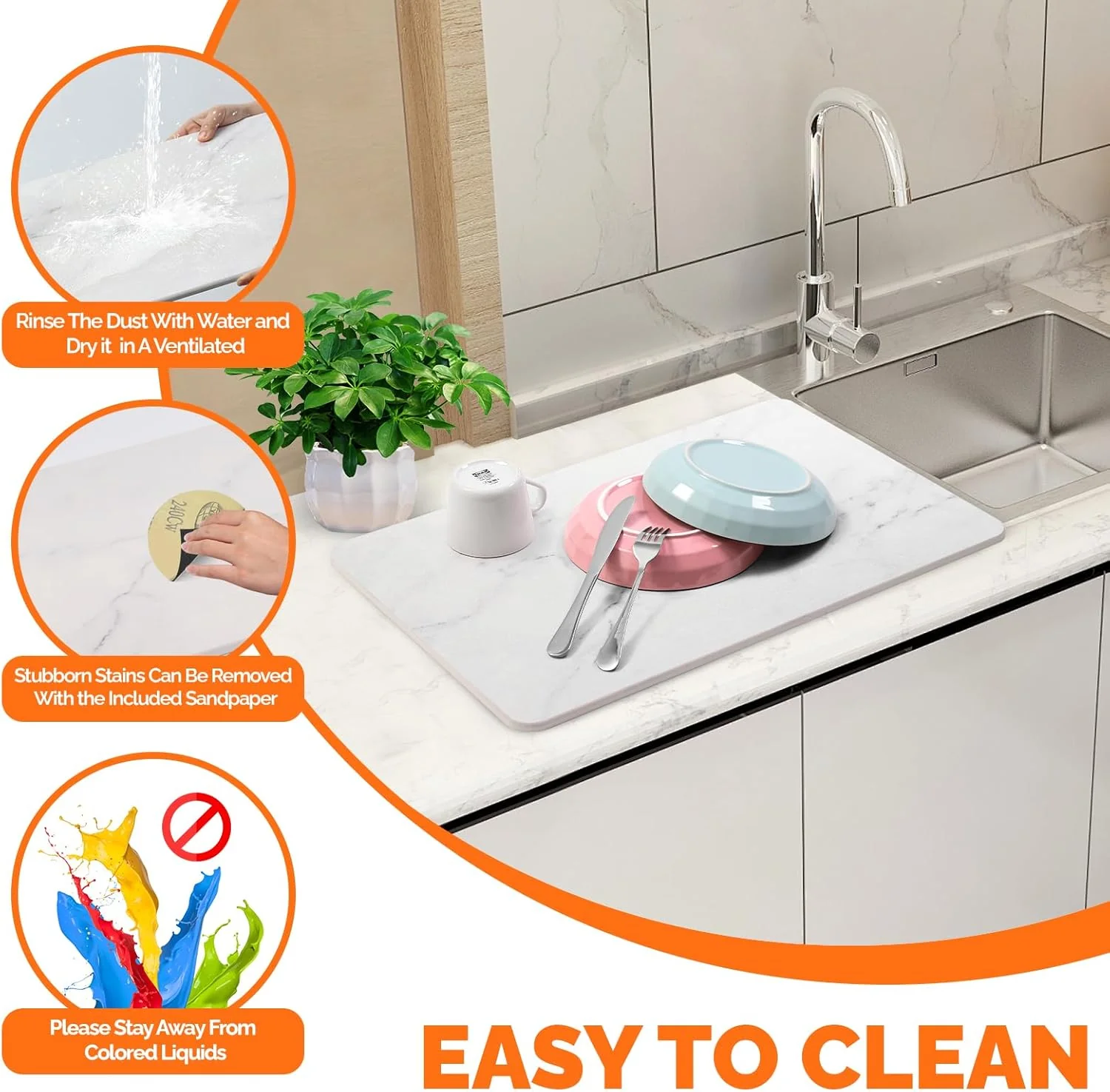 Stone Quick-Drying Dish Mat – 18” x 14” Fast-Absorbent, Anti-Slip Kitchen Counter Mat - Image 2
