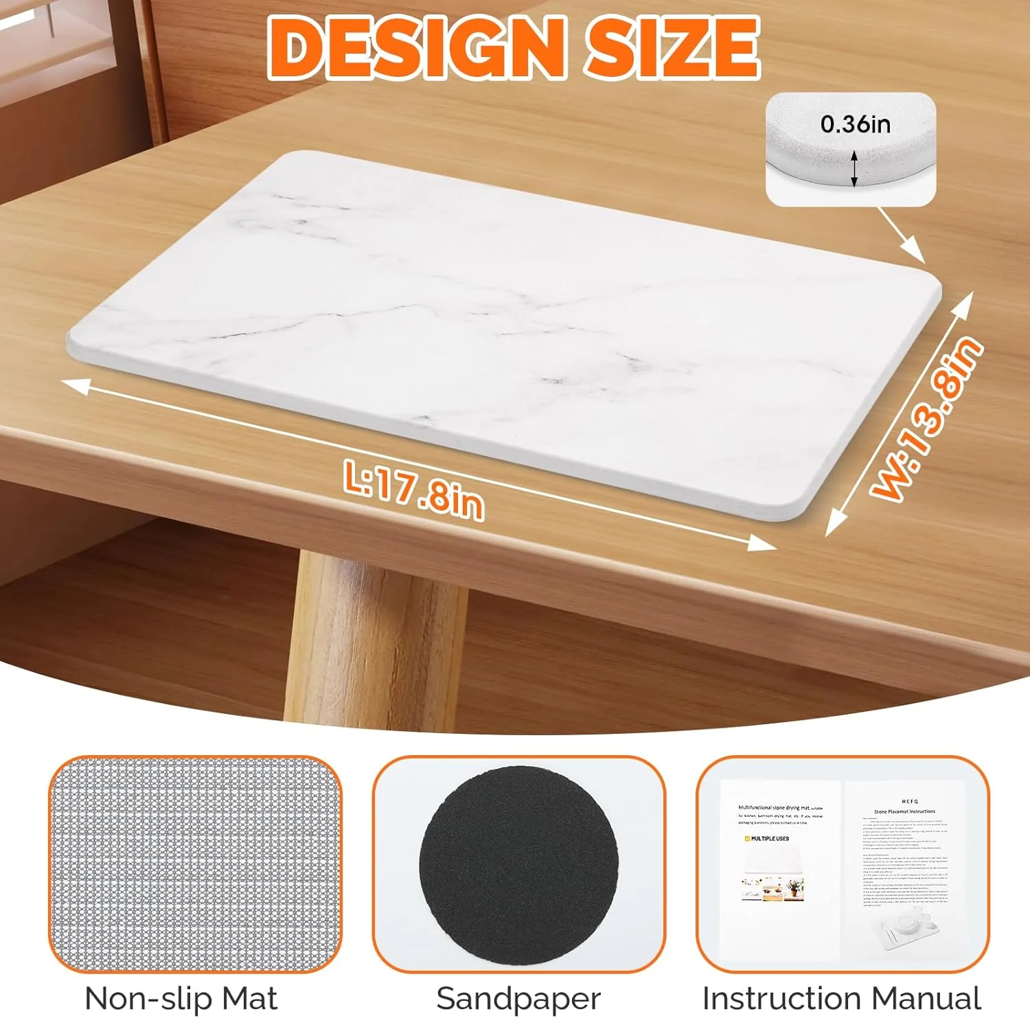 Stone Quick-Drying Dish Mat – 18” x 14” Fast-Absorbent, Anti-Slip Kitchen Counter Mat - Image 3