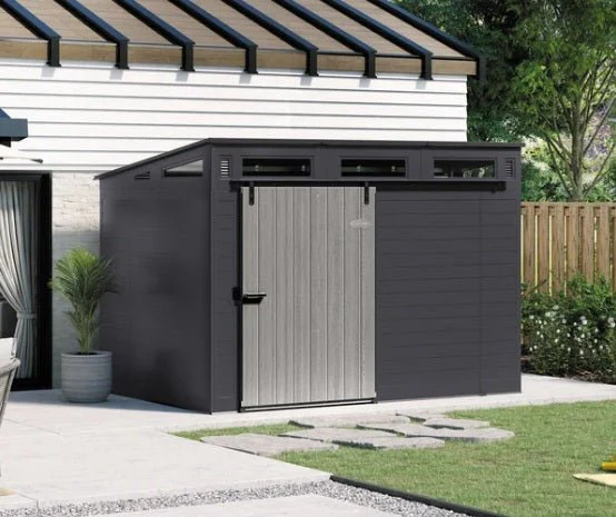 Suncast 10x7 Barndoor Shed – Durable Outdoor Storage Solution CO11234