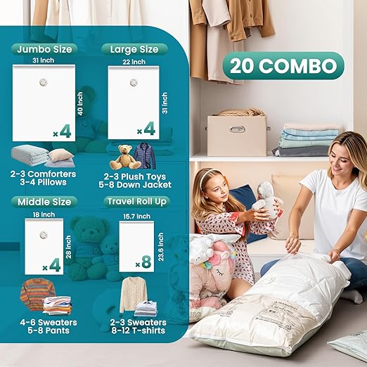 TAILI 20 Pack Vacuum Storage Bags Space Saver Bags for Clothes Comforters and Bedding - Image 2