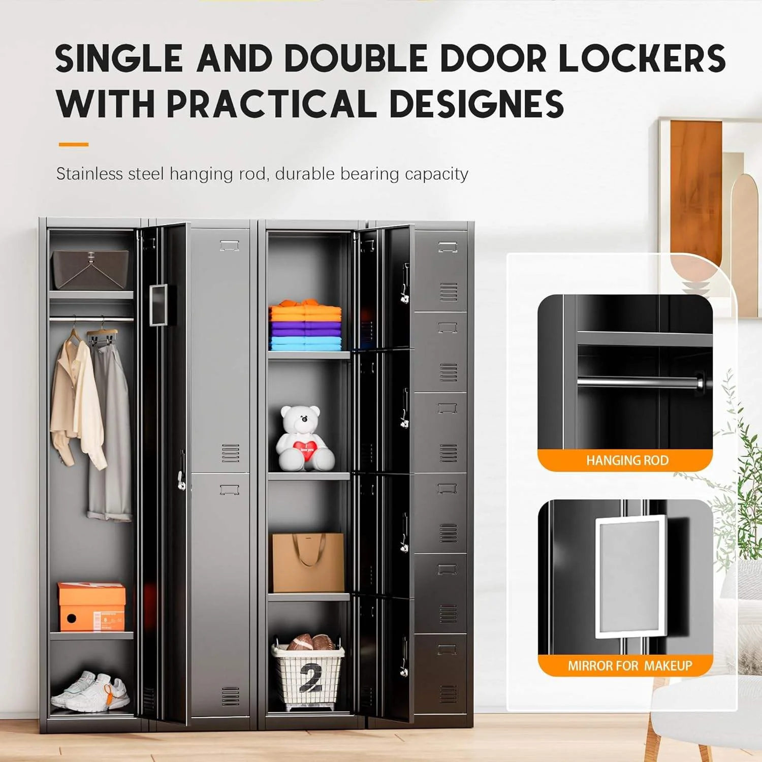 Tall Steel Storage Locker 15″ × 16.9″ × 72″ Black Garage Cabinet YCDM287 - Image 6