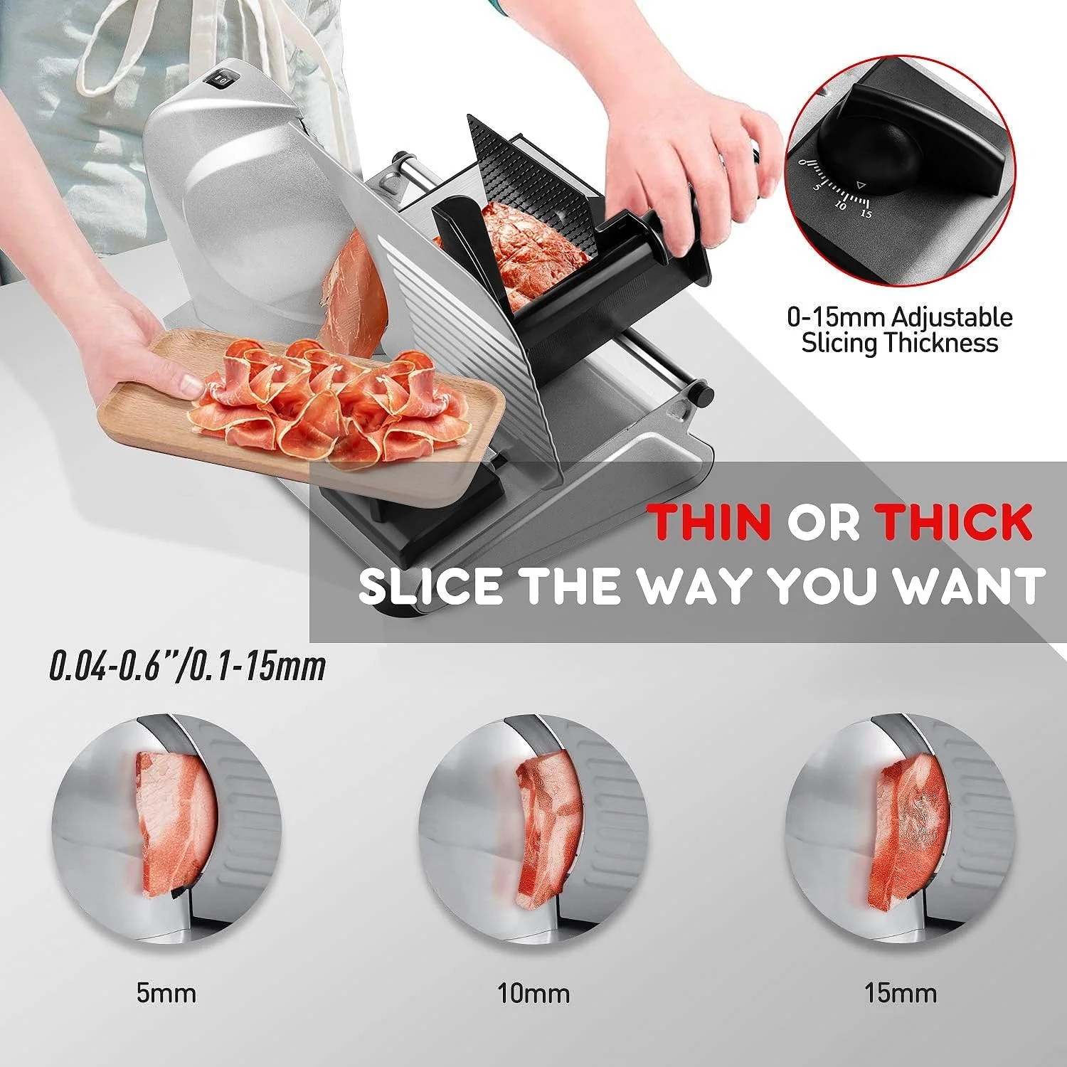 Techwood 150W Electric Meat Slicer 7.5" Stainless Steel Blade – Deli Food Slicer Adjustable Thickness l735280000000 - Image 3