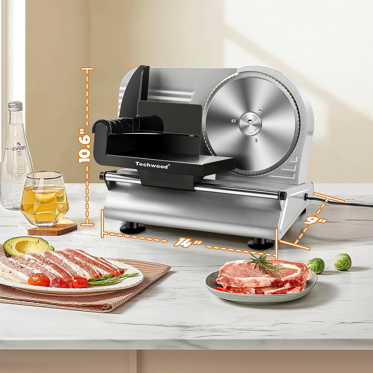 Techwood 150W Electric Meat Slicer 7.5" Stainless Steel Blade – Deli Food Slicer Adjustable Thickness l735280000000 - Image 4
