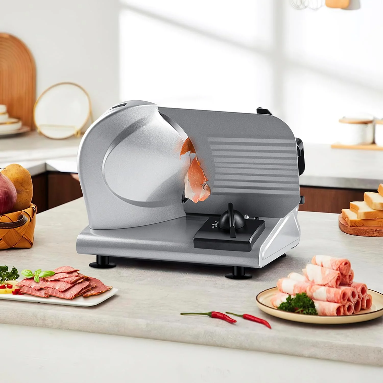 Techwood 150W Electric Meat Slicer 7.5" Stainless Steel Blade – Deli Food Slicer Adjustable Thickness l735280000000 - Image 5