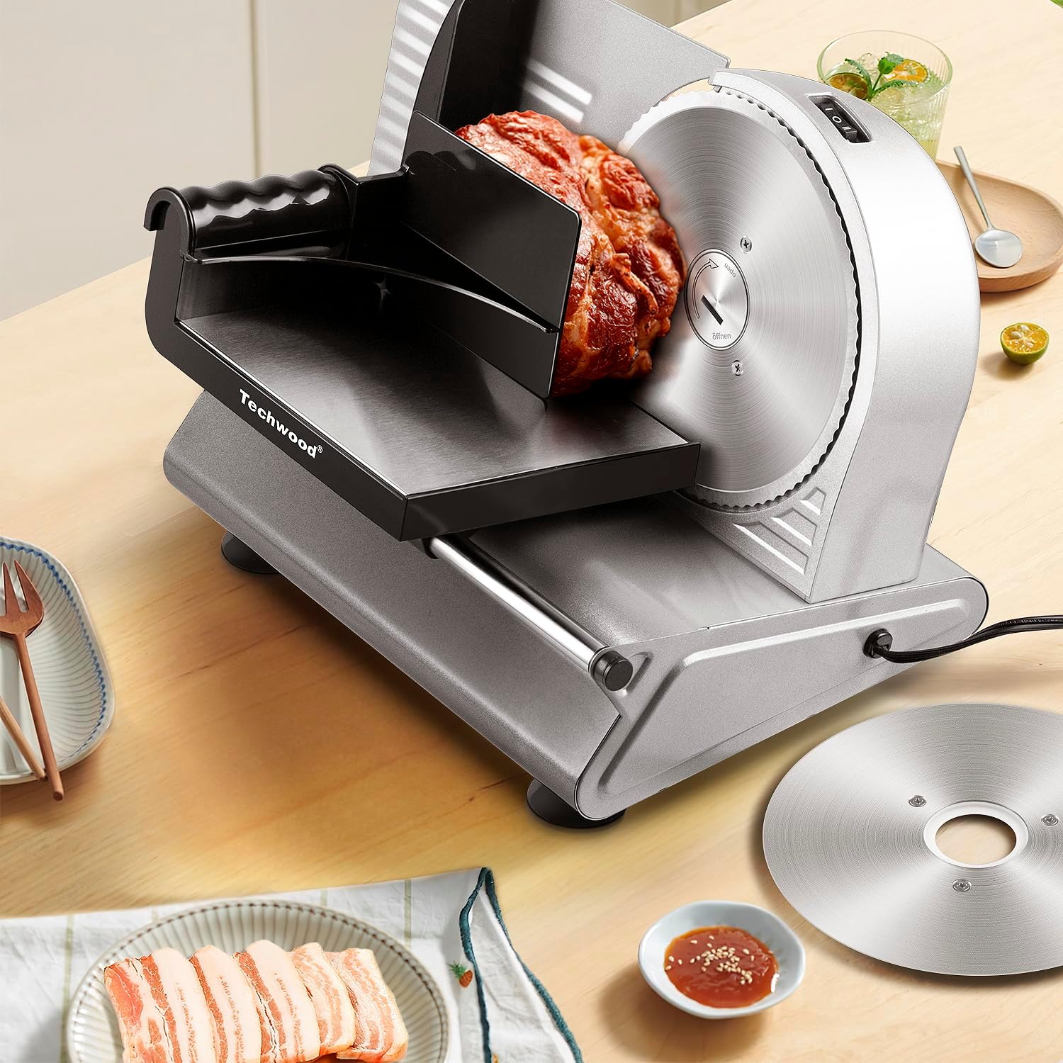 Techwood 150W Electric Meat Slicer 7.5" Stainless Steel Blade – Deli Food Slicer Adjustable Thickness l735280000000 - Image 6