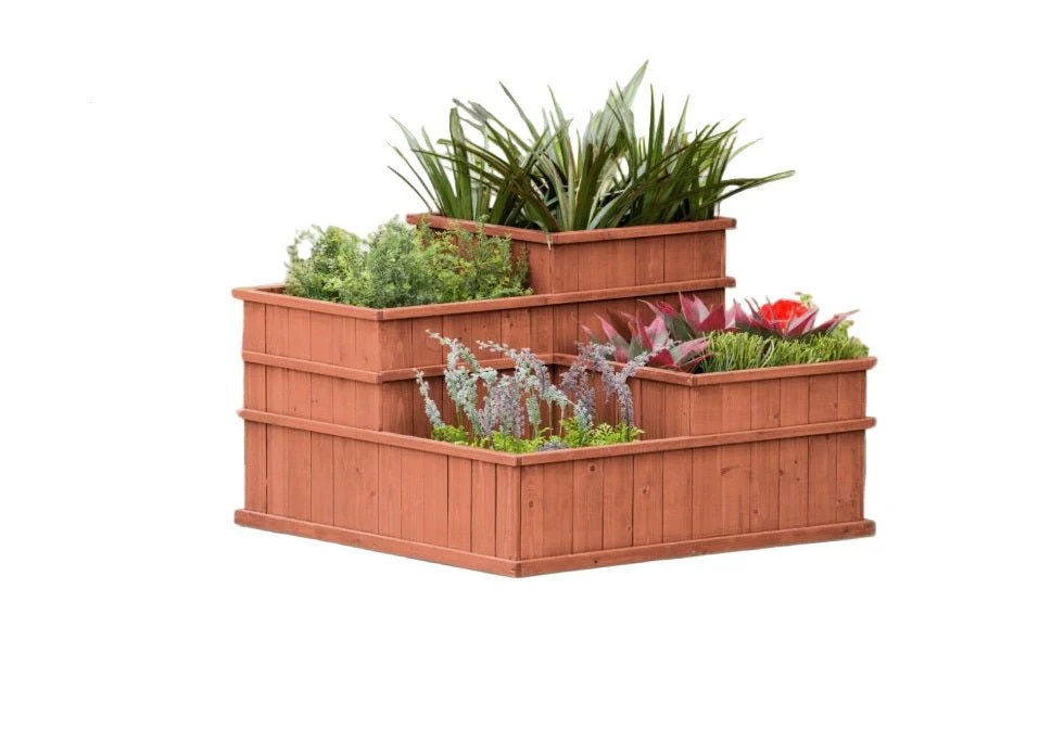 Three-Tier Fir Wood Garden Planter Box – 32″×32″×24″ Raised Flower Bed MLP3232