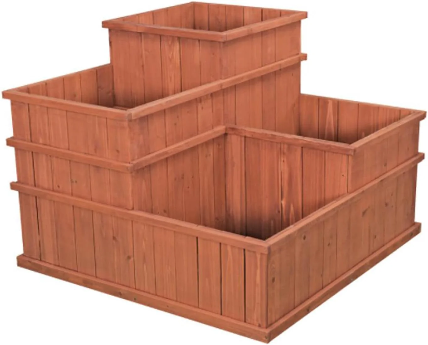 Three-Tier Fir Wood Garden Planter Box – 32″×32″×24″ Raised Flower Bed MLP3232 - Image 2