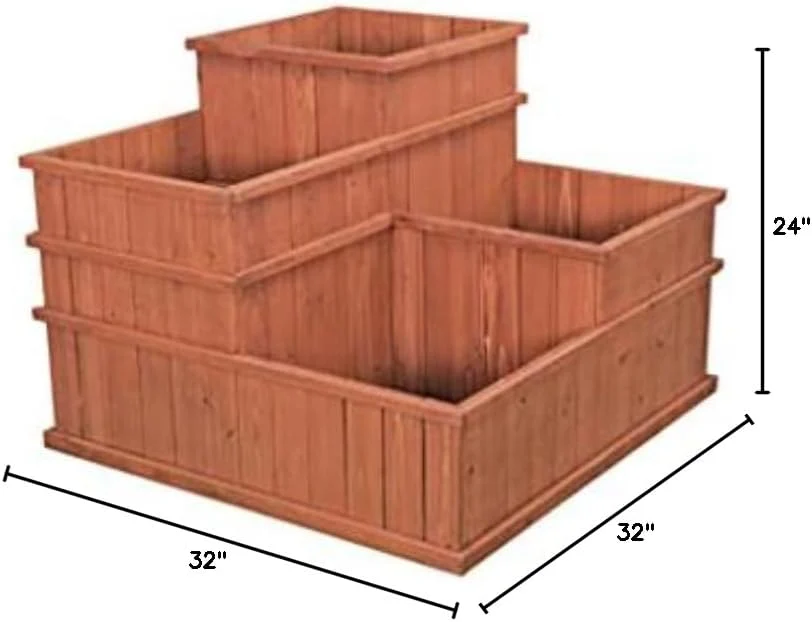Three-Tier Fir Wood Garden Planter Box – 32″×32″×24″ Raised Flower Bed MLP3232 - Image 6