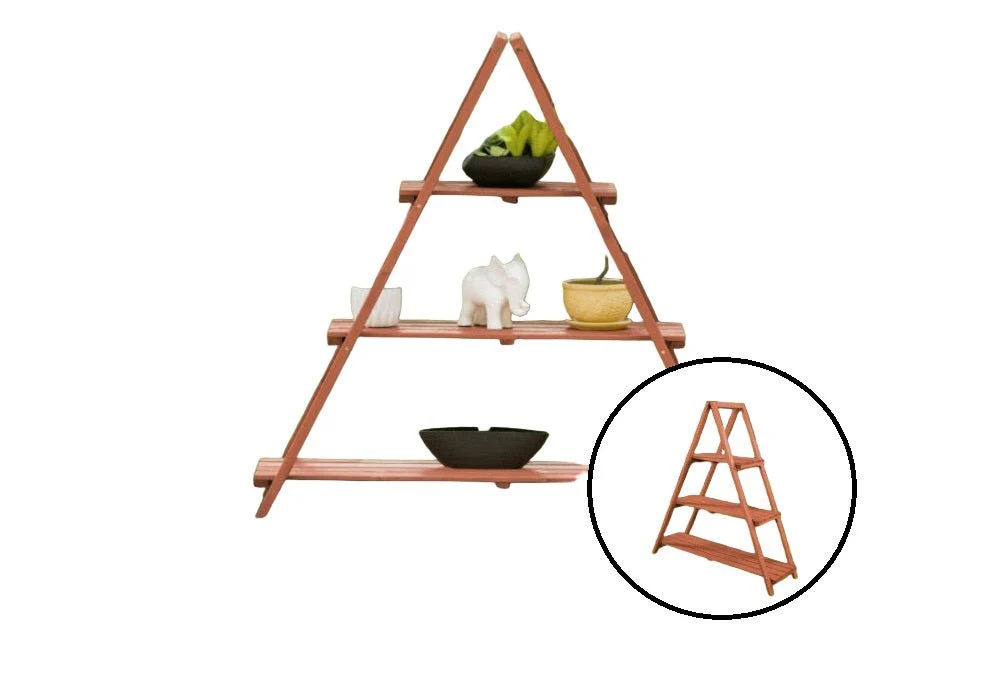 Three-Tier Fir Wood Planter Stand Shelf – Medium Brown Garden Display Rack PSL6871