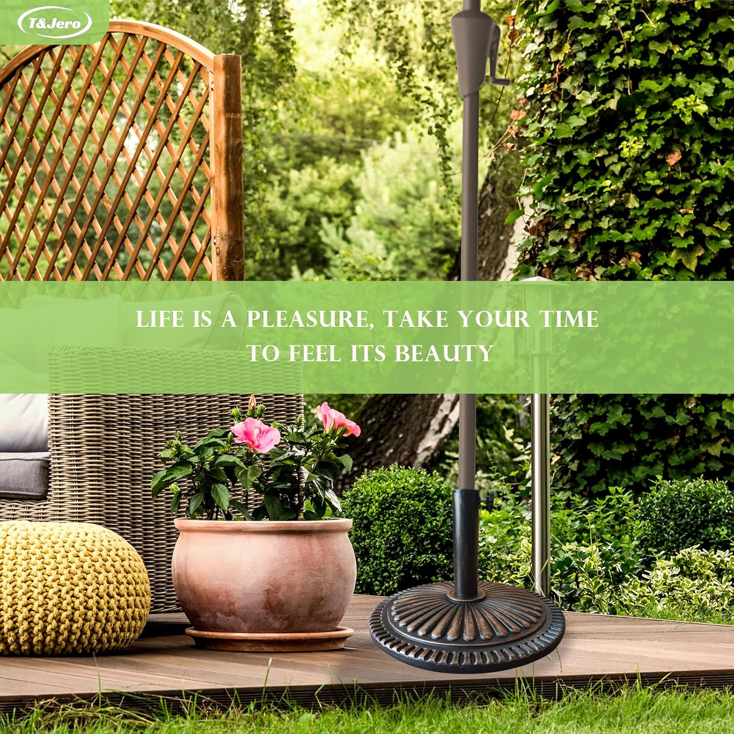 T&Jero 26 lb Round Heavy Duty Patio Market Table Umbrella Base Stand Weight Pre-Filled for Outdoor, Bronze - Image 2
