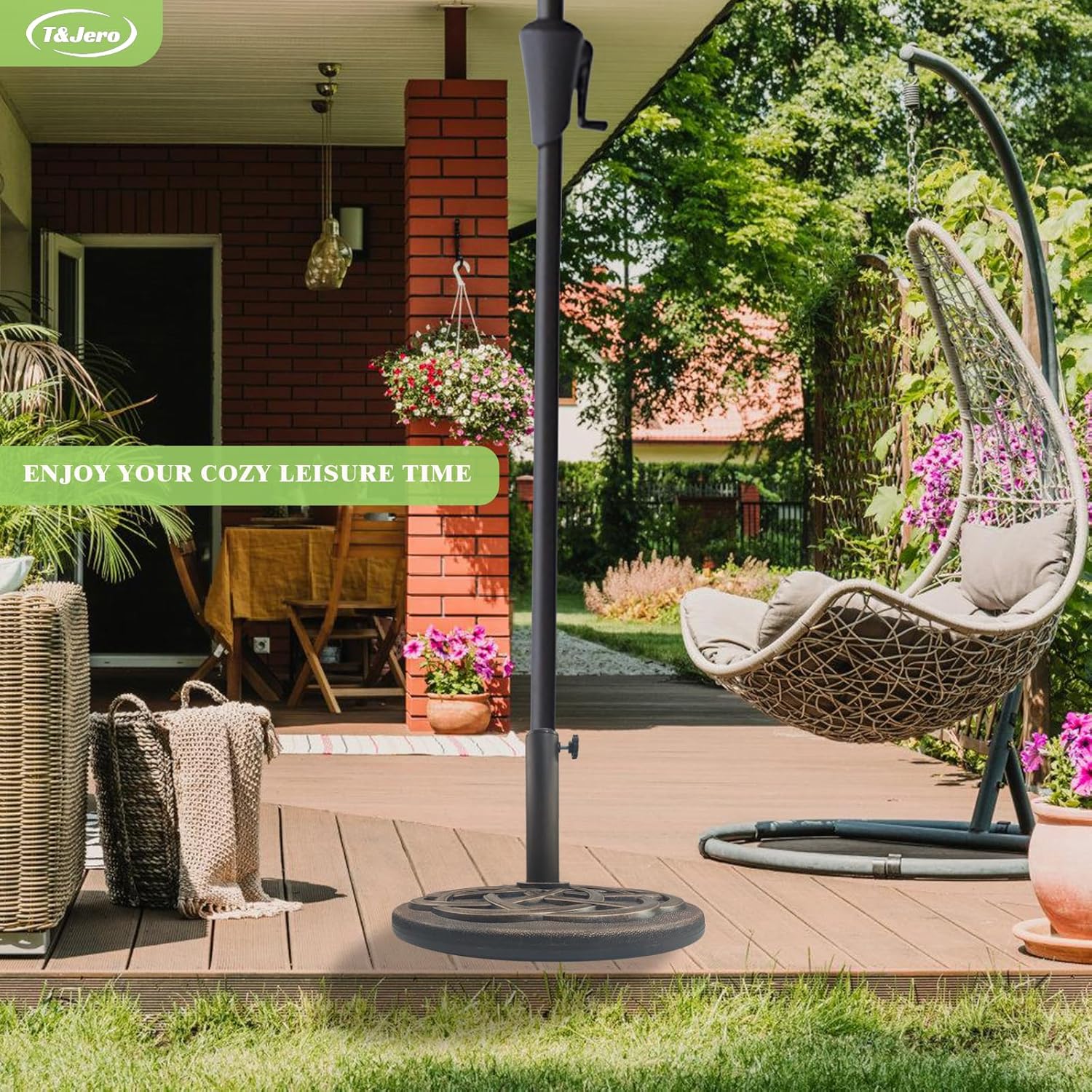 T&Jero 29 lb Round Heavy Duty Patio Market Table Umbrella Base Stand Pre-Filled for Outdoor, Bronze - Image 2