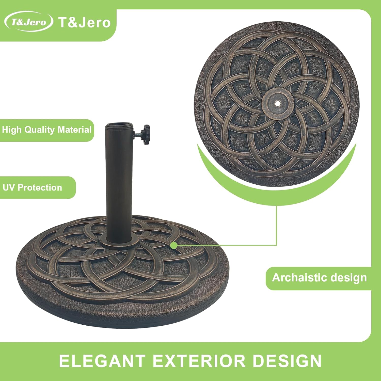 T&Jero 29 lb Round Heavy Duty Patio Market Table Umbrella Base Stand Pre-Filled for Outdoor, Bronze - Image 4