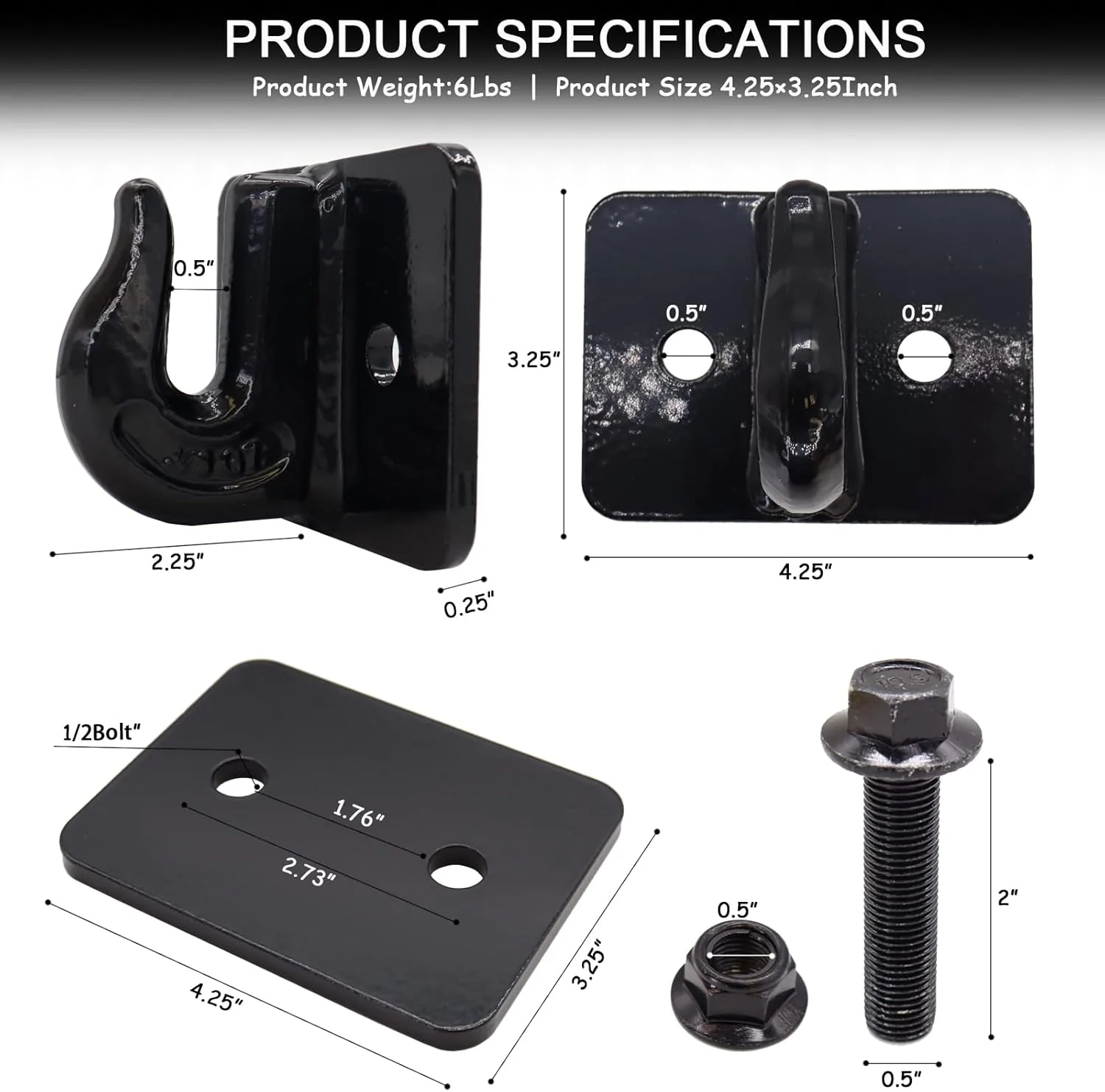 2-Pack 3/8" Tractor Grab Hooks with Mounting Plates – Heavy-Duty Forged Steel | SKU: TBGH3870 - Image 3