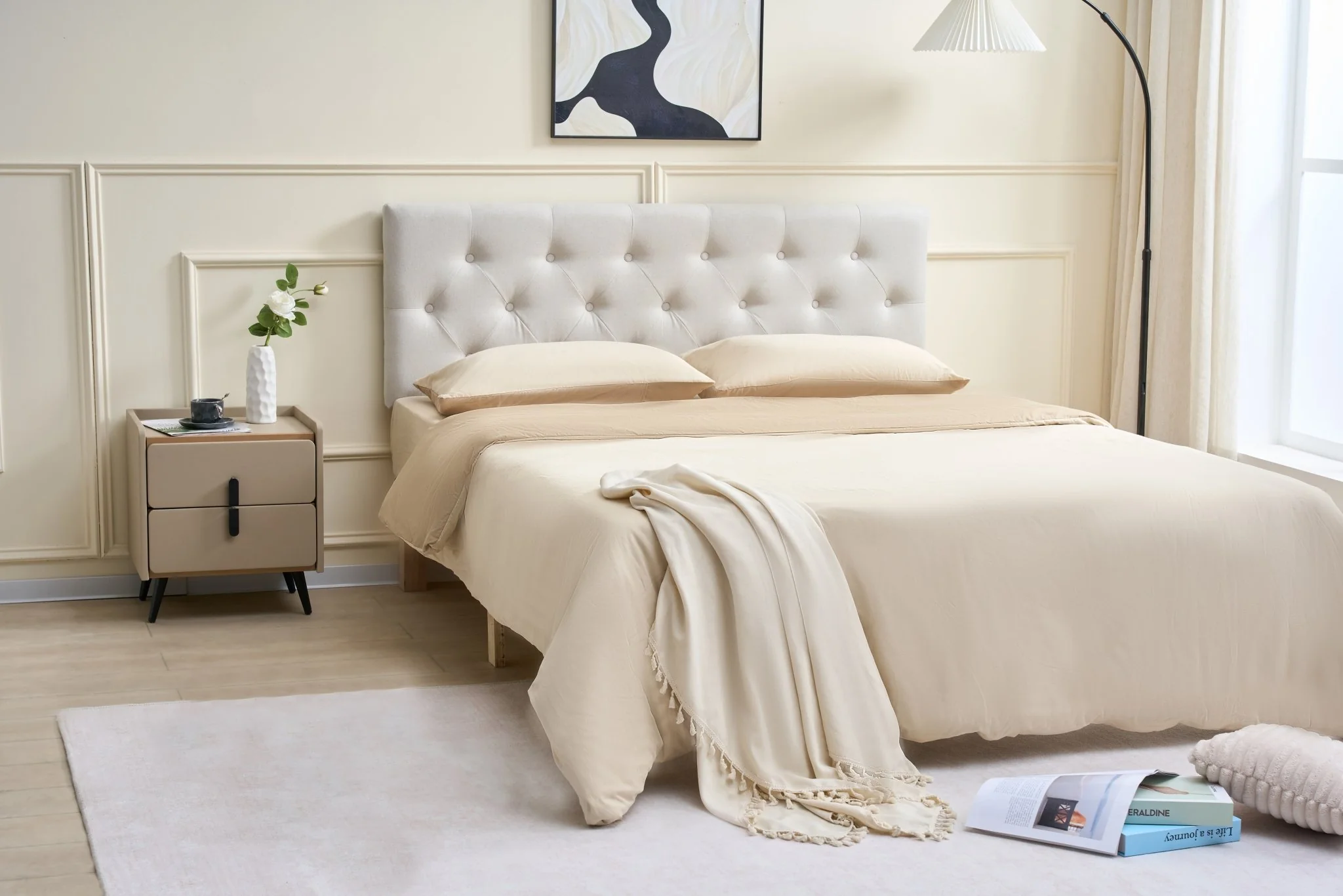Tufted Upholstered Headboard – Full, Queen, King – Charcoal or Ivory – SQ-24180 Series - Image 2