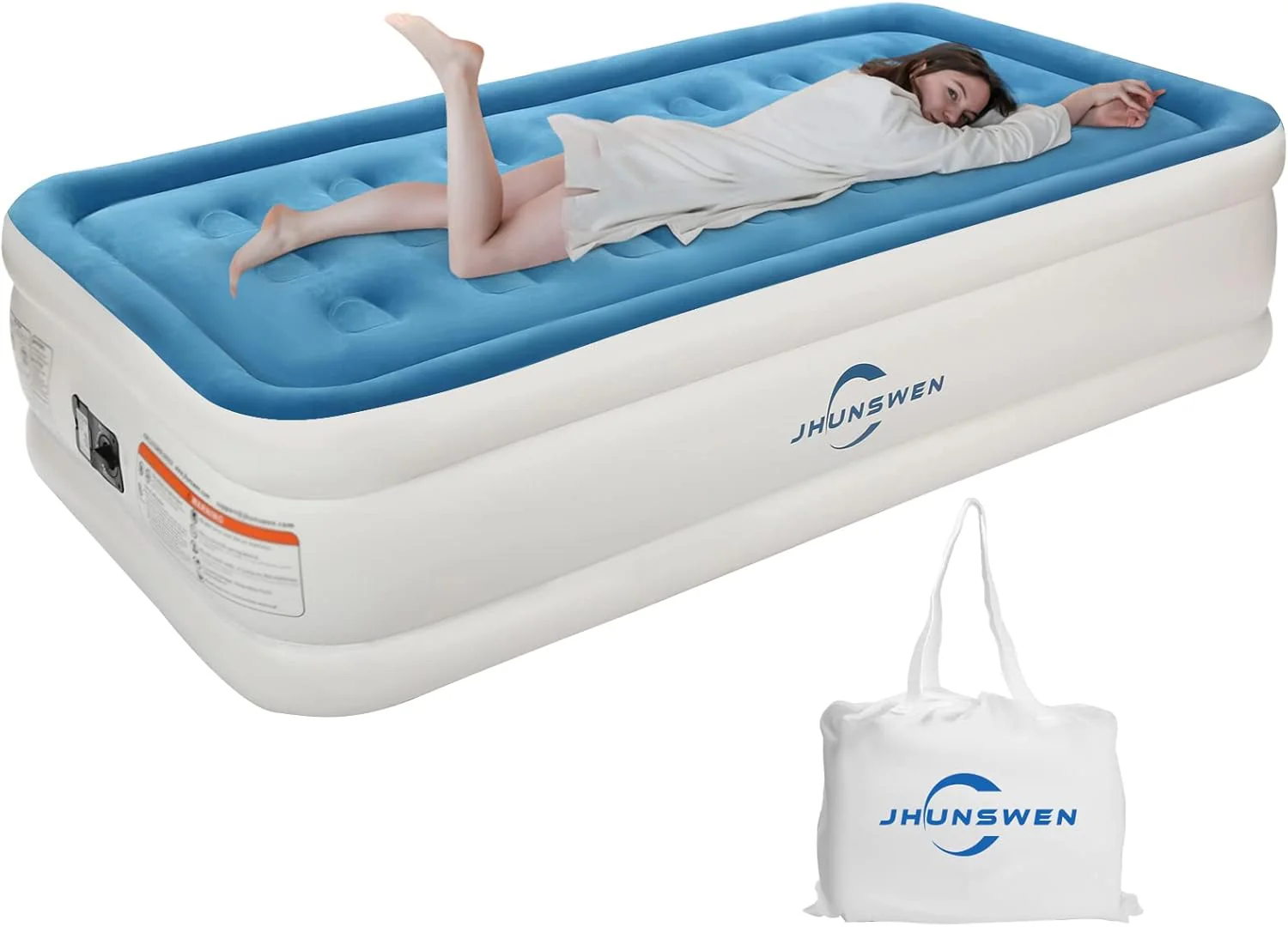 Twin Size Inflatable Air Mattress 75″ × 39″ × 18″ Raised Air Bed with Built-In Pump JSHE009T - Image 3