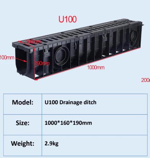 U-Style Outdoor Water Drainage Channel – 39” Low-Profile Heavy-Duty Plastic Trench System