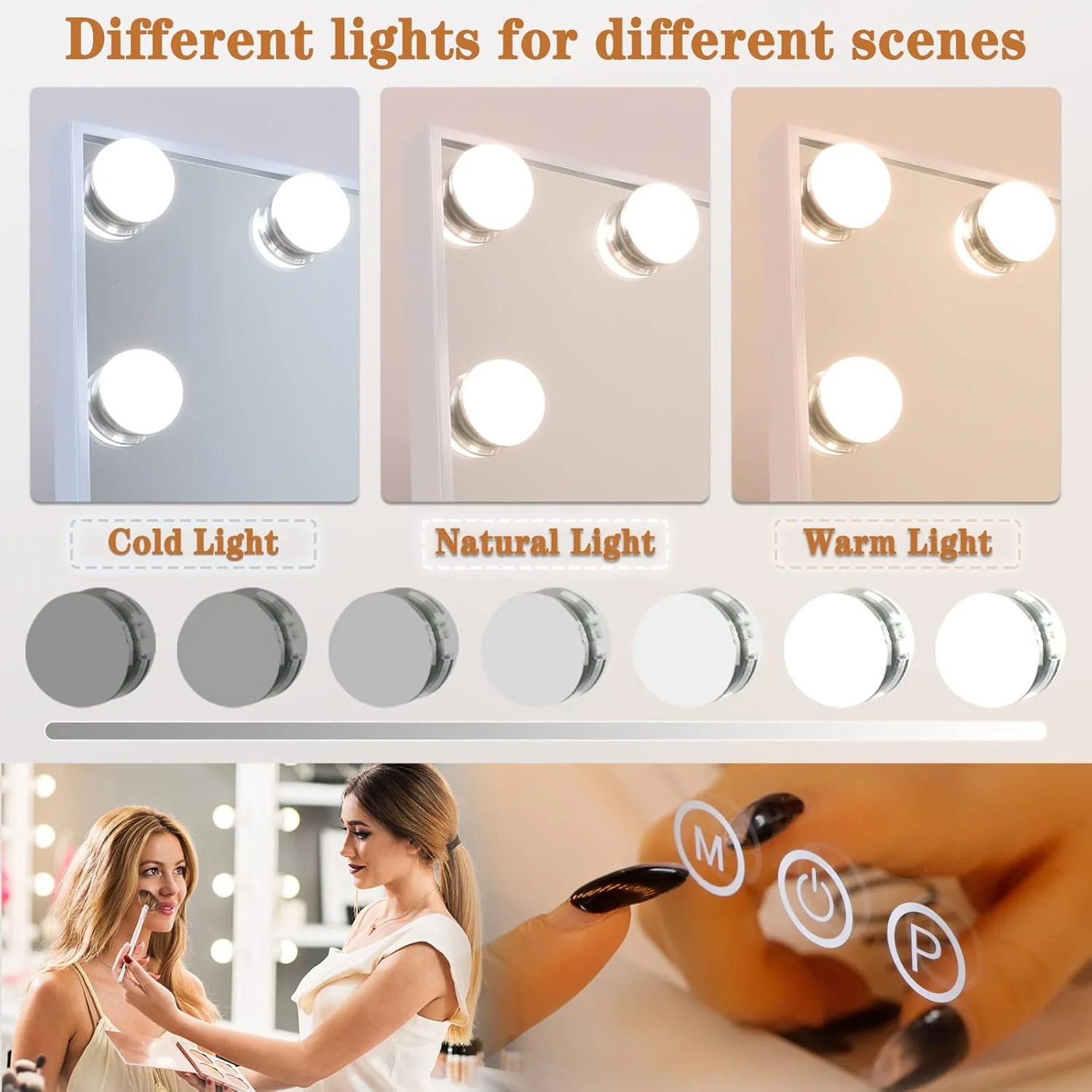 Vanity Mirror with Lights 15LED Bulbs 3 Lighting Modes Lighted Makeup Mirror for Desk or Wall-Mount Hollywood Vanity Mirror with USB Charger Port. 22.8" x 18.1" (58*46cm). Built-in Bluetooth speaker - Image 2