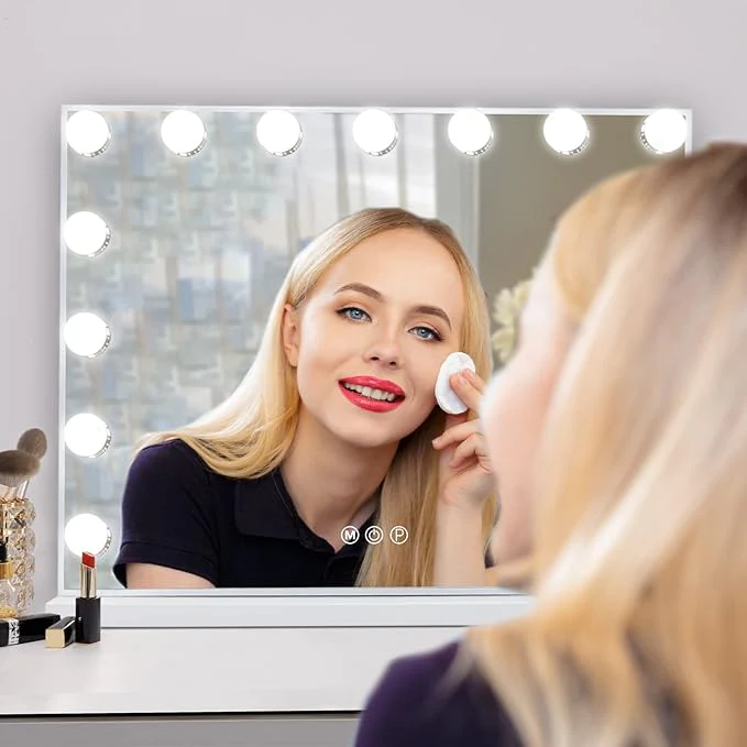 Vanity Mirror with Lights 15LED Bulbs 3 Lighting Modes Lighted Makeup Mirror for Desk or Wall-Mount Hollywood Vanity Mirror with USB Charger Port. 22.8" x 18.1" (58*46cm). Built-in Bluetooth speaker - Image 7