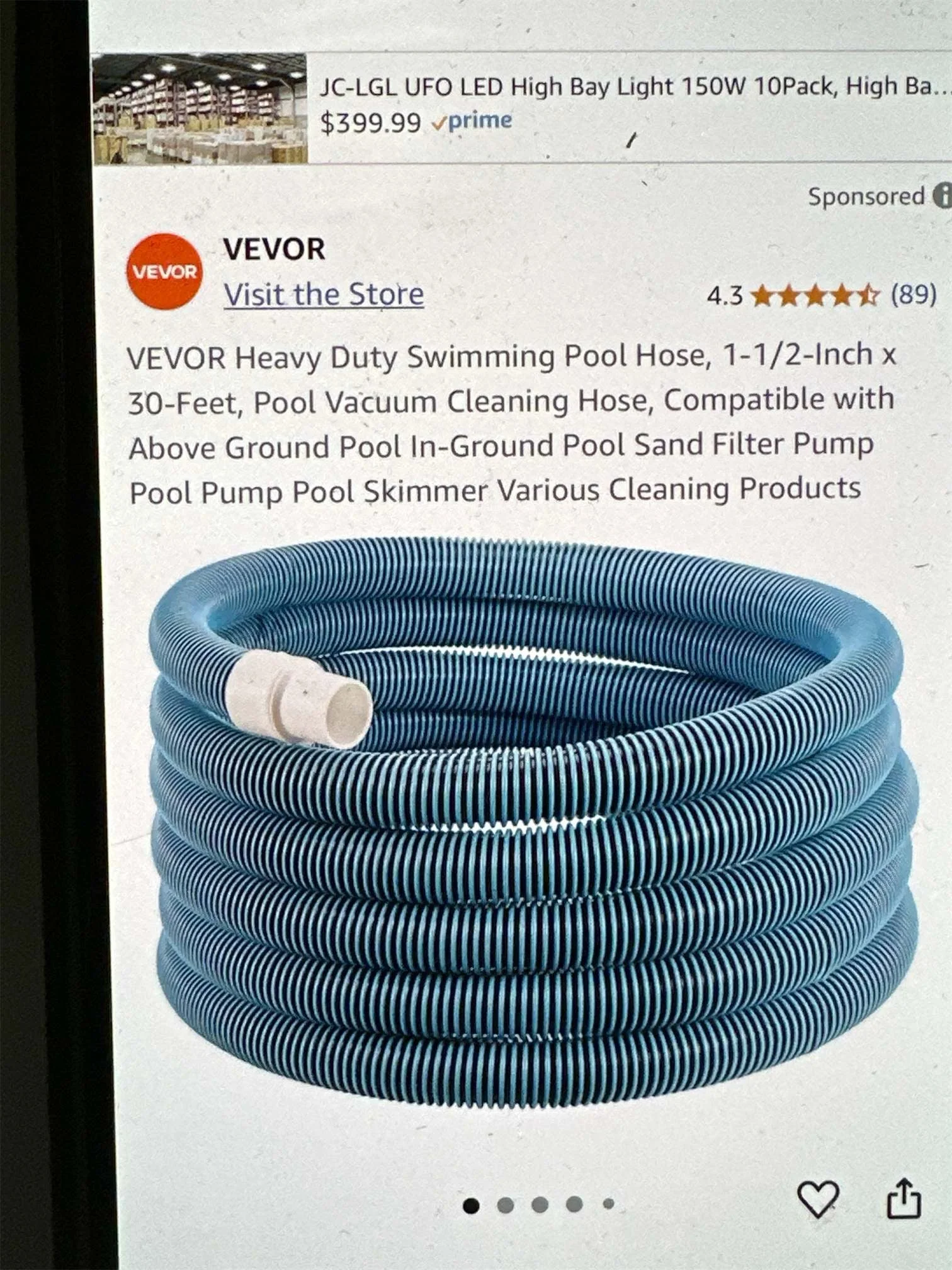 VEVOR Heavy Duty Swimming Pool Hose, 1-1/2-Inch x 30-Feet, Pool Vacuum Cleaning Hose, Compatible with Above Ground Pool In-Ground Pool Sand Filter Pump Pool Pump Pool Skimmer Various Cleaning Products - Image 5