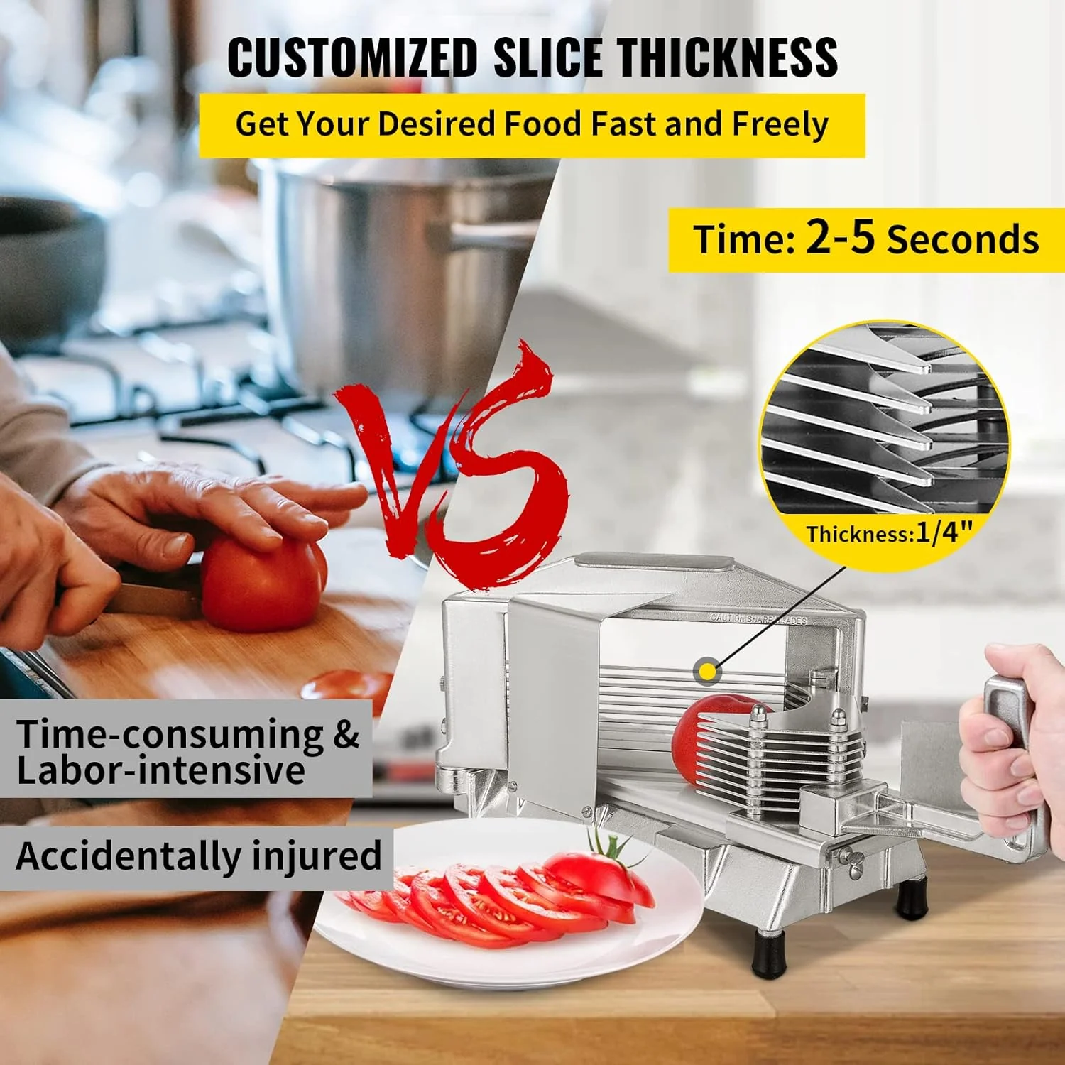 VEVOR Heavy Duty Tomato Cutter, Non-slip Manual Slicer Machine, for Tomatoes, Cucumbers, Bananas. Model: AY450-3 - Image 4