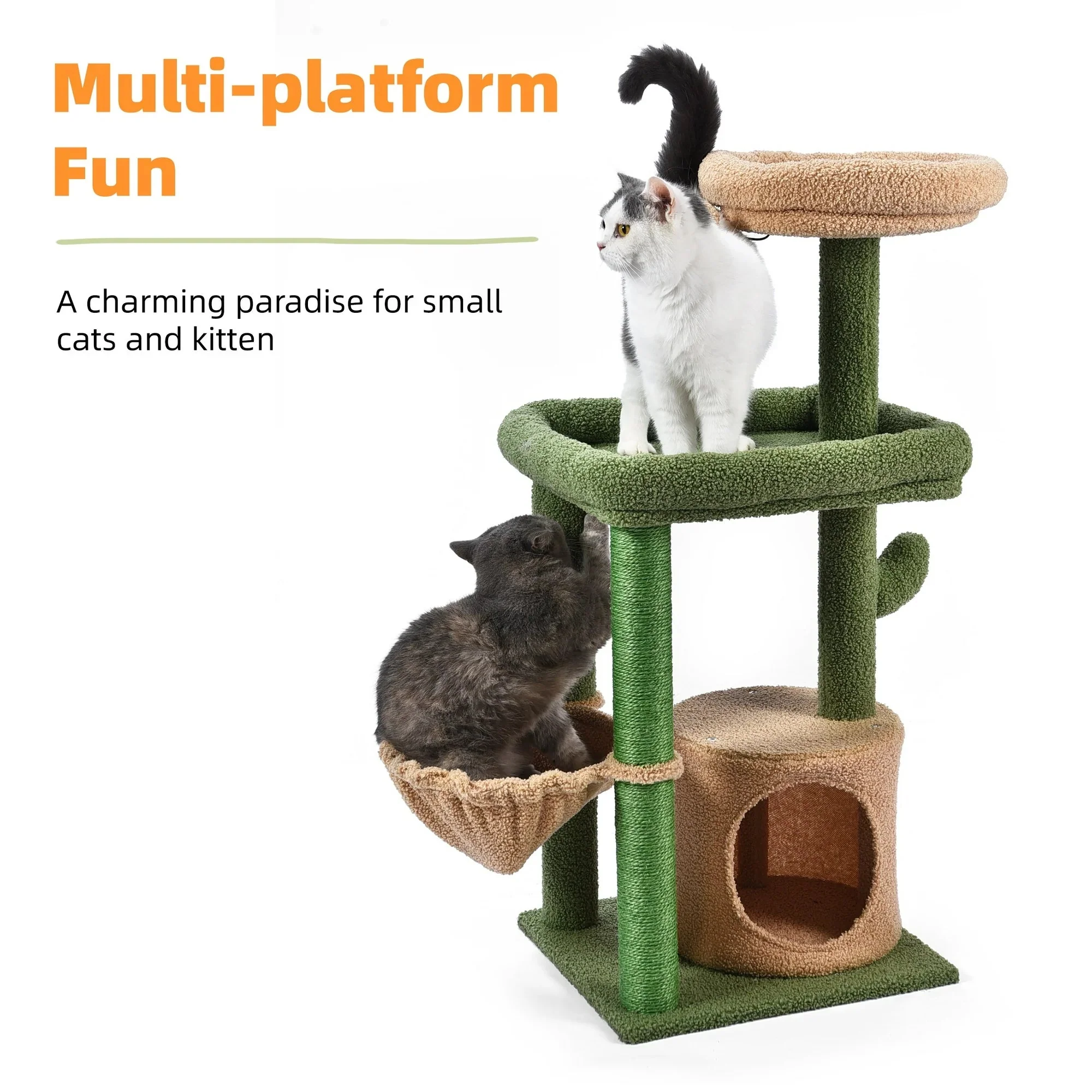 Vibrant Life 40" Cactus Cat Scratching Post with Toy Ball – Green Cat Tree for Indoor Cats - Image 6